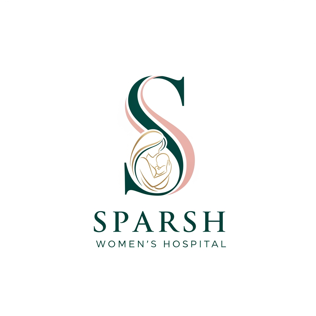 Create a creative premium logo for “Sparsh Women’s Hospital” using the letter S as the main symbol. The S should be designed with a hidden mother and baby silhouette inside it, using minimal line art. The logo should look luxurious, modern, soft, and professional. Use premium hospital-friendly colors like emerald teal, champagne gold, blush pink, ivory, or muted purple. Add elegant typography with a clean luxury font. Minimal vector logo, white background, balanced spacing.