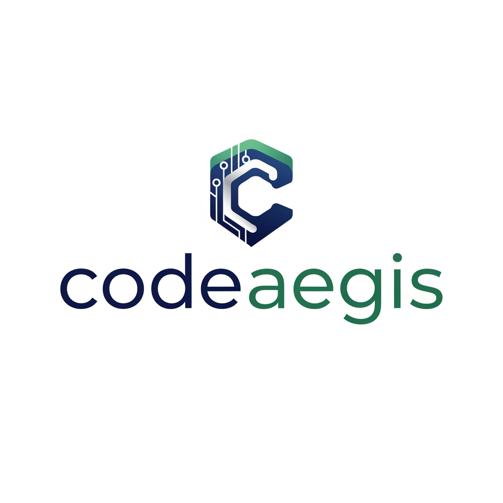 AI Design for please create this logo "codeaegis" in which top icon should be the letter "C"