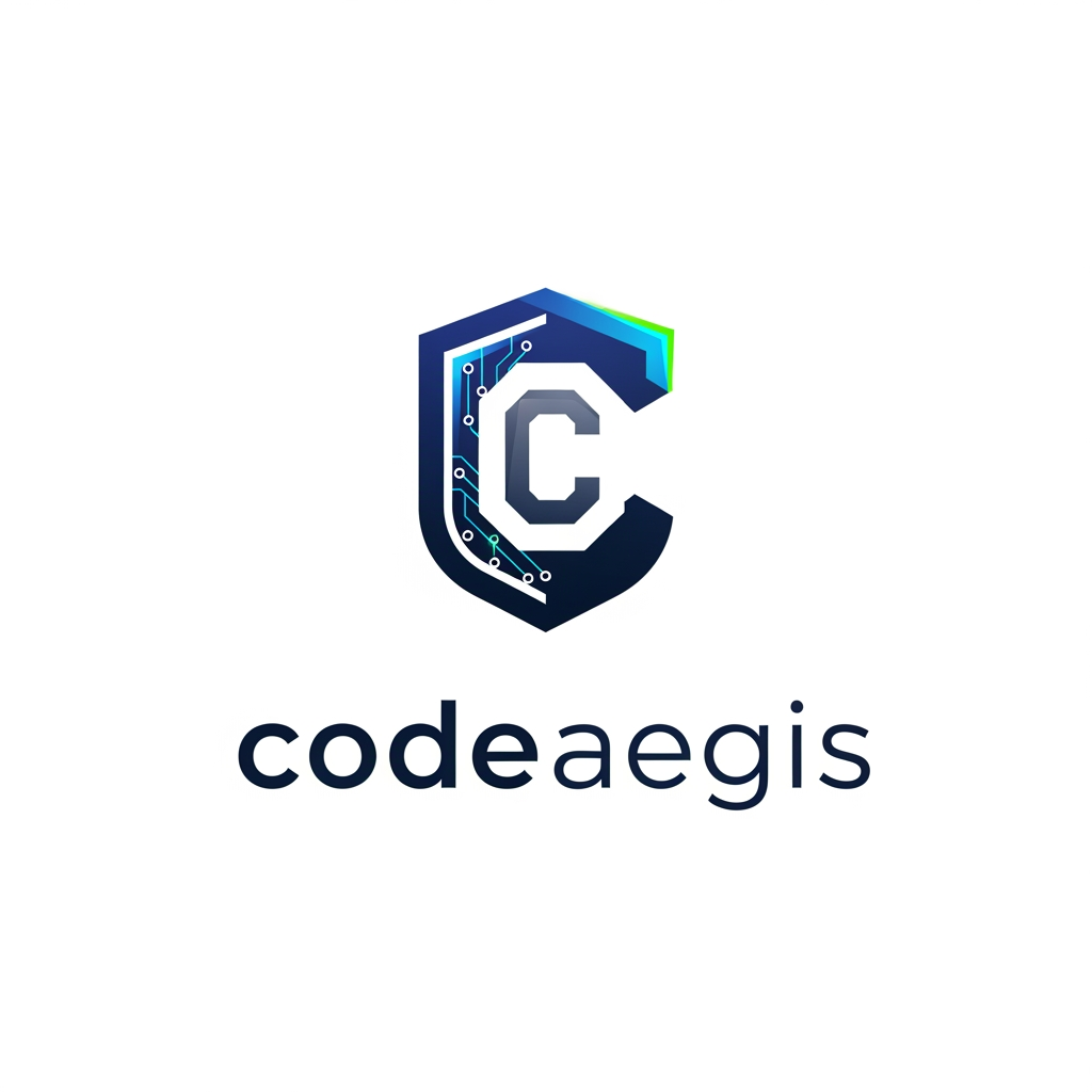 AI Design for please create this logo "codeaegis" in which top icon should be the letter "C"