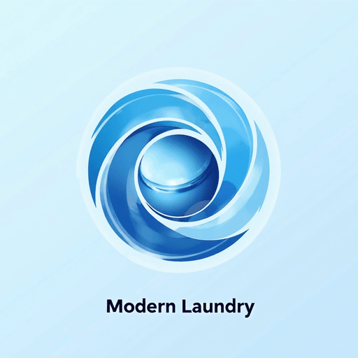 AI Design for a laundry design like a front loading washing machines with a modern and technological feel. Colors in the blues and whites named Modern Laundry