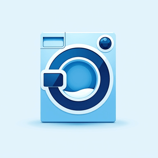 AI Design for a laundry design like a front loading washing machines with a modern and technological feel. Colors in the blues and whites named Modern Laundry