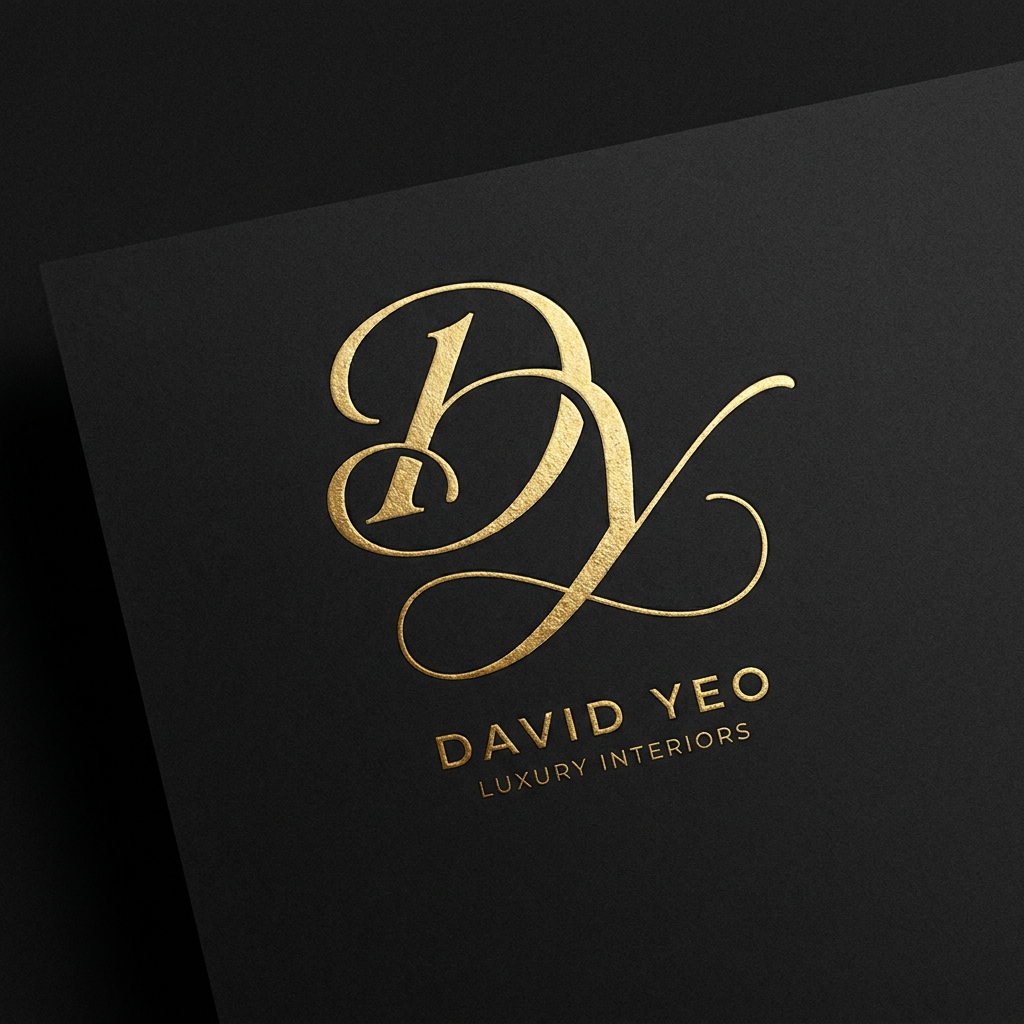 AI Design for A sophisticated and minimalist monogram logo featuring the intertwined letters 'DY'. The design utilizes elegant, flowing serif typography with gold-foil texture on a deep matte black background, capturing a sense of high-end luxury, refined craftsmanship, and timeless professional branding.