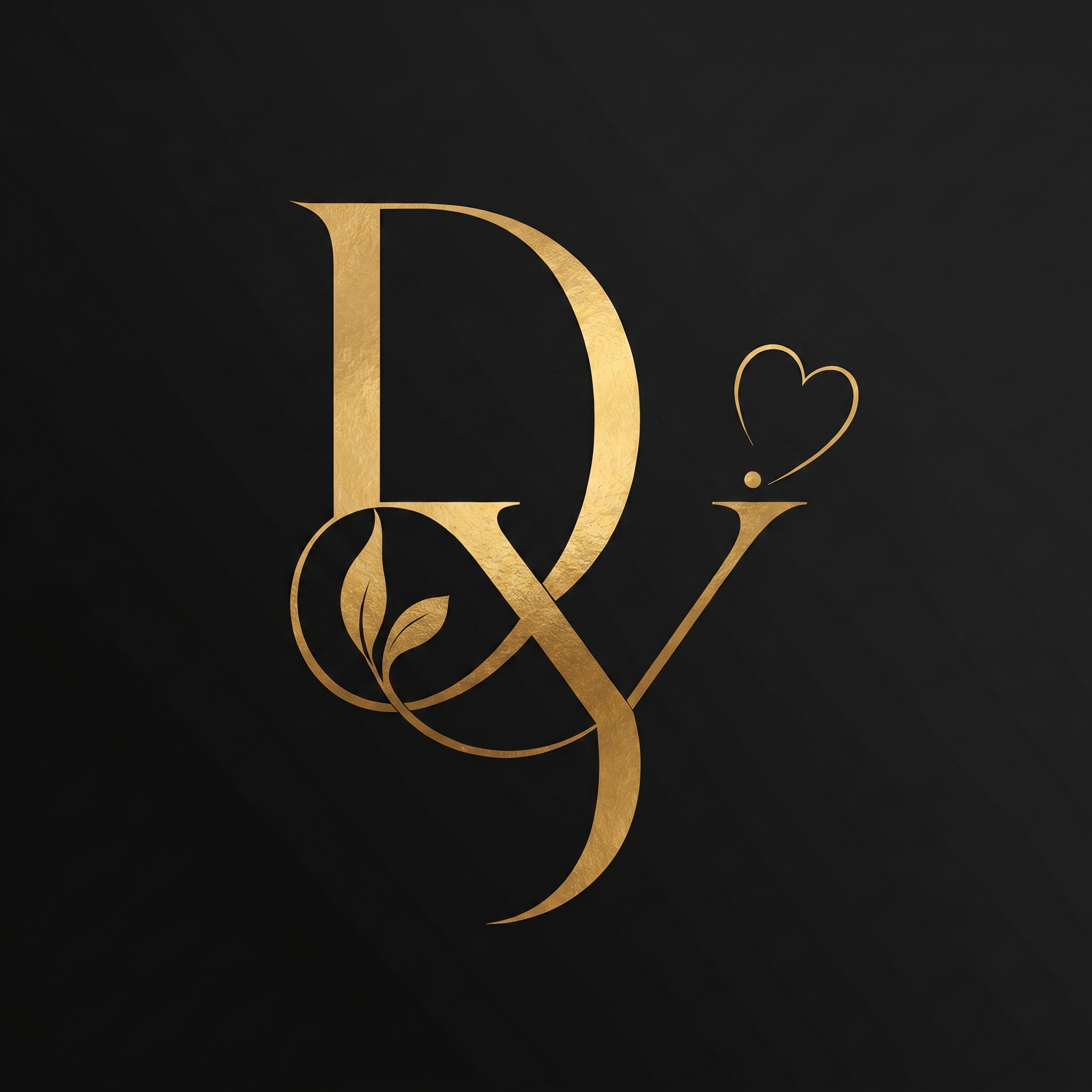 AI Design for A sophisticated and minimalist monogram logo featuring the intertwined letters 'DY'. The design utilizes elegant, flowing serif typography with gold-foil texture on a deep matte black background, capturing a sense of high-end luxury, refined craftsmanship, and timeless professional branding.