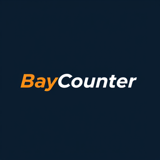 Professional logo design. Design a minimal, vector-based wordmark logo for 'BayCounter' using smart text manipulation. Emphasize clean alignment and add slight custom tweaks, like extending parts of letters to mimic tools or machinery edges. The logo should feel precise, structured, and suitable for an auto shop management brand — without adding icons, just working within the text