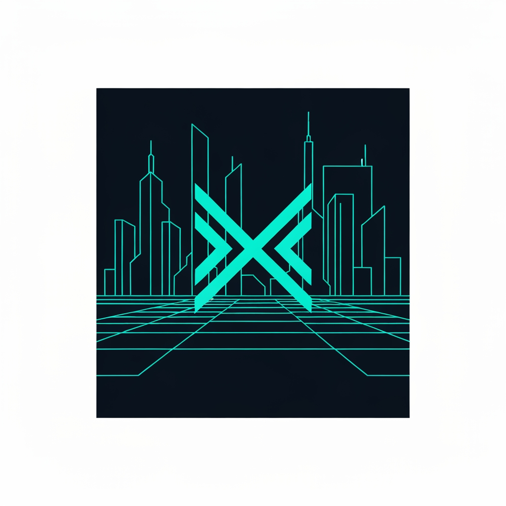 AI Design for Ultra-minimalist modern logo mark for tech company "Xoftex". Monogram emblem made of two opposing stylized angle brackets forming the letter "X". Flat design, vibrant electric teal color on a dark void background. Sharp geometric precision, developer tools aesthetic, simple vector mark, scalable app icon, no extra clutter.