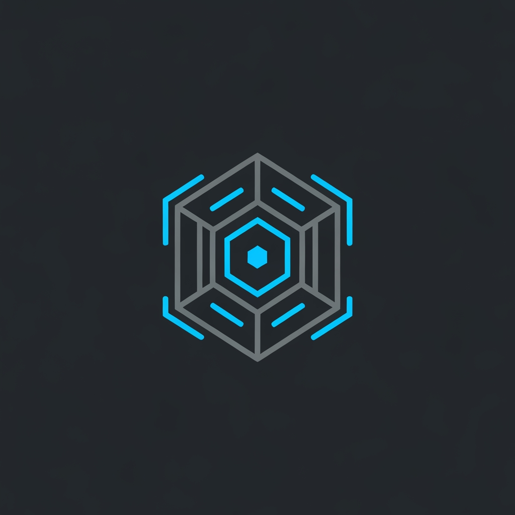 AI Design for Professional flat tech logo mark for "Xoftex". Geometric hexagon emblem containing negative space that forms the letter "X". Sleek line art style, solid color, steel gray and neon blue accents on a dark charcoal background. Minimalist branding, vector, smooth symmetry, sharp edges, dark mode UI style, no gradients, clean icon design.