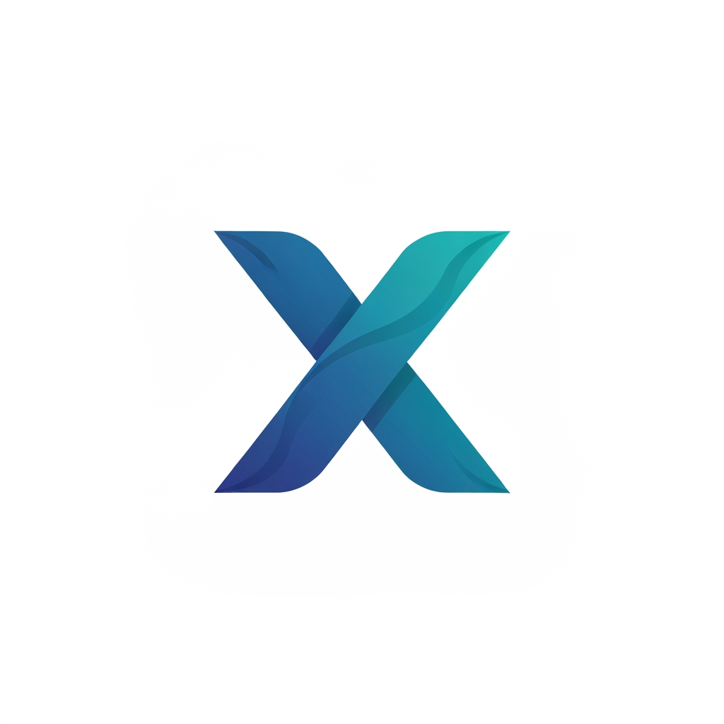 AI Design for Modern minimalist logo icon for "Xoftex". Abstract folded ribbon geometric shape forming an "X" with a continuous infinity flow motif. Vibrant gradient from cyan to electric purple, isolated on a clean dark navy (#080B11) background. 3D flat vector style, subtle ambient shadow, sleek tech app icon, ultra-clean, elegant, simple.