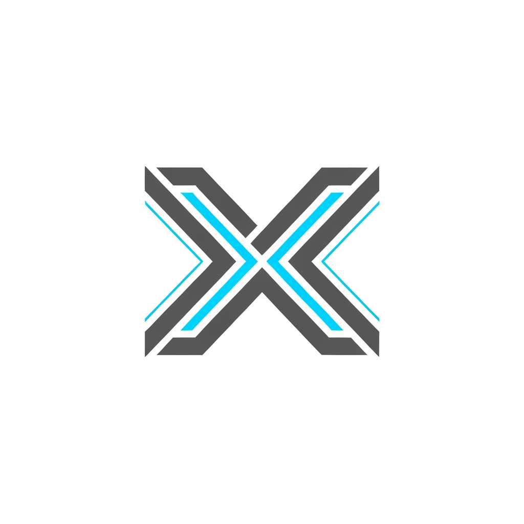 AI Design for Professional flat tech logo mark for "Xoftex". Geometric hexagon emblem containing negative space that forms the letter "X". Sleek line art style, solid color, steel gray and neon blue accents on a dark charcoal background. Minimalist branding, vector, smooth symmetry, sharp edges, dark mode UI style, no gradients, clean icon design.
