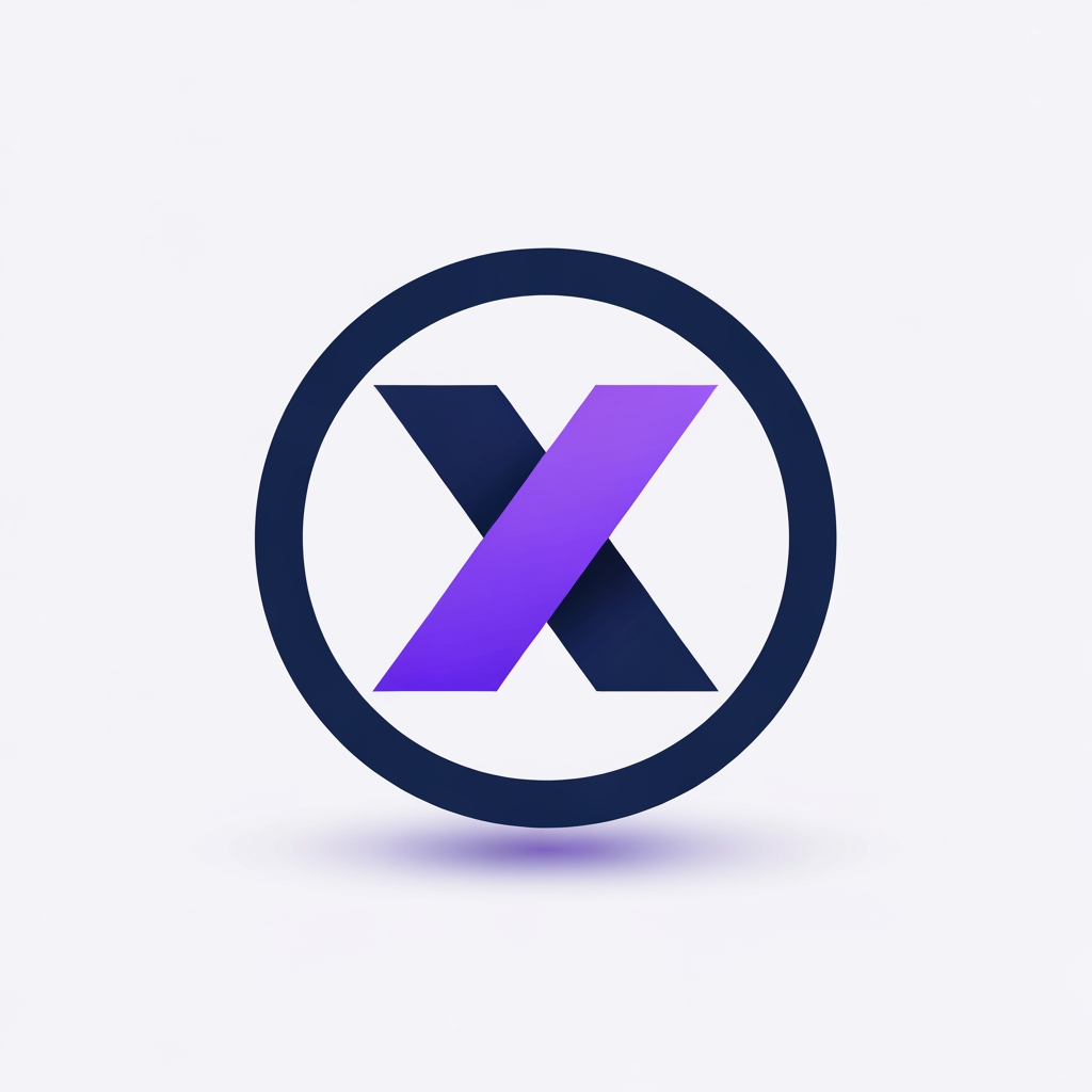 AI Design for Modern minimalist logo icon for "Xoftex". Abstract folded ribbon geometric shape forming an "X" with a continuous infinity flow motif. Vibrant gradient from cyan to electric purple, isolated on a clean dark navy (#080B11) background. 3D flat vector style, subtle ambient shadow, sleek tech app icon, ultra-clean, elegant, simple.