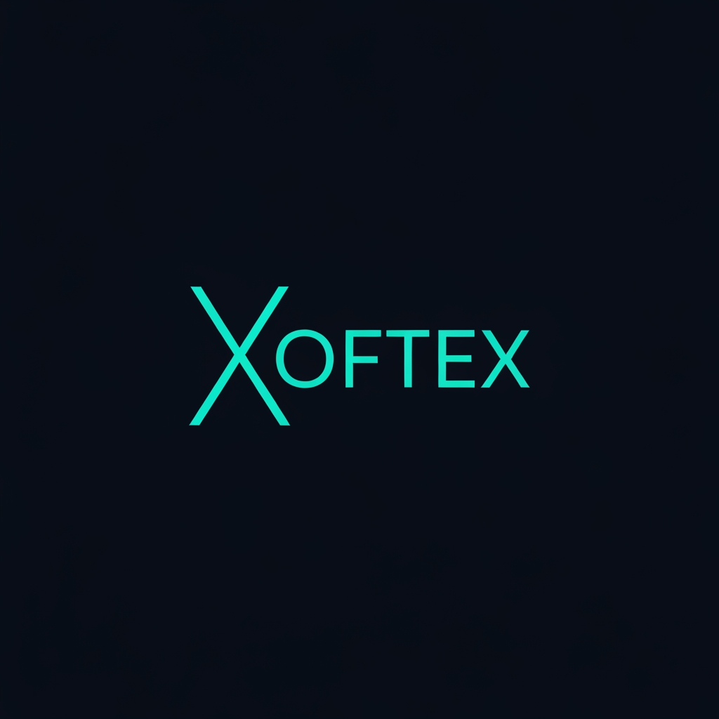 AI Design for Ultra-minimalist modern logo mark for tech company "Xoftex". Monogram emblem made of two opposing stylized angle brackets forming the letter "X". Flat design, vibrant electric teal color on a dark void background. Sharp geometric precision, developer tools aesthetic, simple vector mark, scalable app icon, no extra clutter.