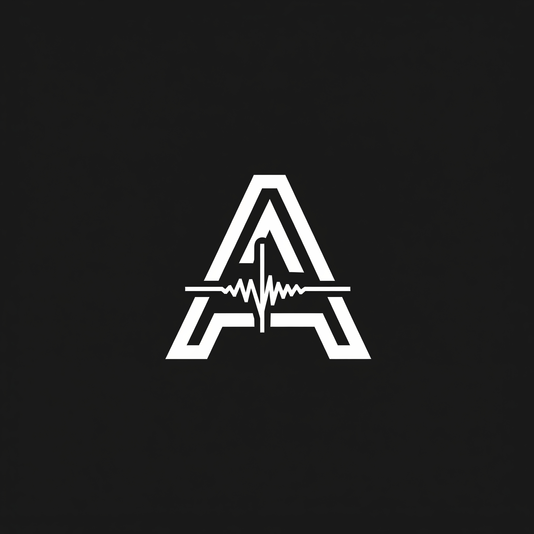 A bold, modern, and minimalist logo mark for a content agency named Awaj Creation. The design features a stylized letter A that incorporates a subtle sound wave motif, representing 'voice'. The aesthetic is clean, professional, and authoritative. Solid matte black background, high-contrast white vector lines, geometric precision, suitable for a social media profile picture.