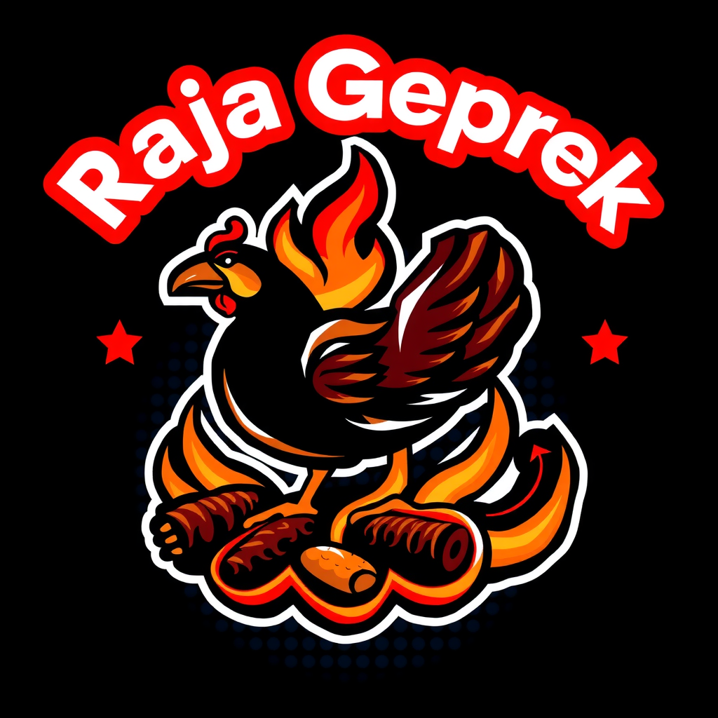 AI Design for i want create logo for fried chicken names "Raja Geprek", its soo spicy so use fire element