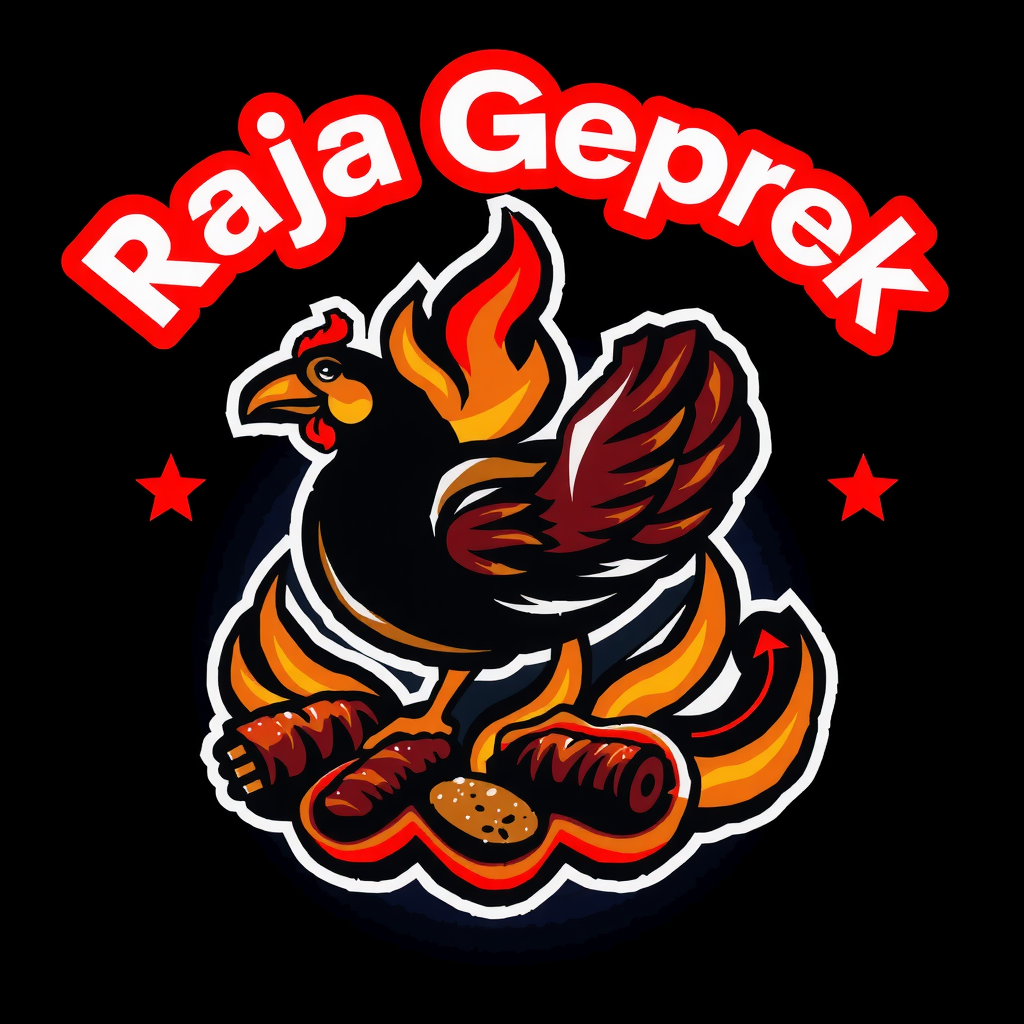 AI Design for i want create logo for fried chicken names "Raja Geprek", its soo spicy so use fire element