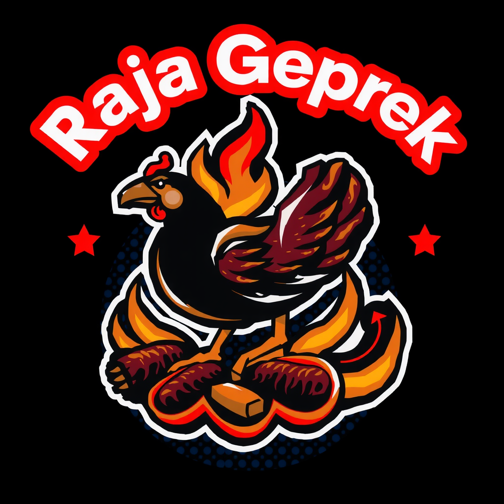AI Design for i want create logo for fried chicken names "Raja Geprek", its soo spicy so use fire element
