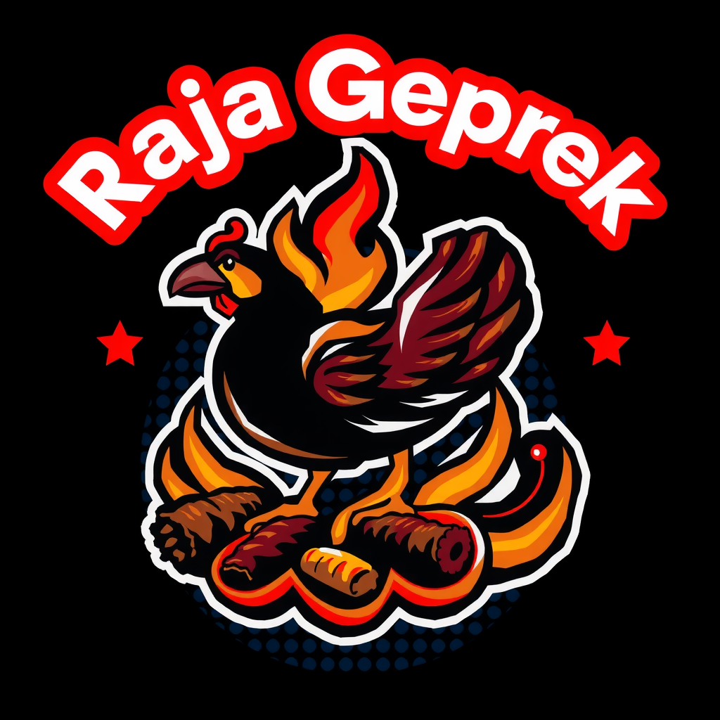AI Design for i want create logo for fried chicken names "Raja Geprek", its soo spicy so use fire element