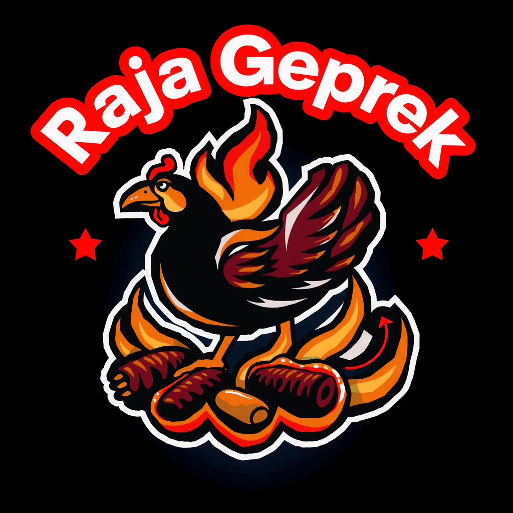 AI Design for i want create logo for fried chicken names "Raja Geprek", its soo spicy so use fire element