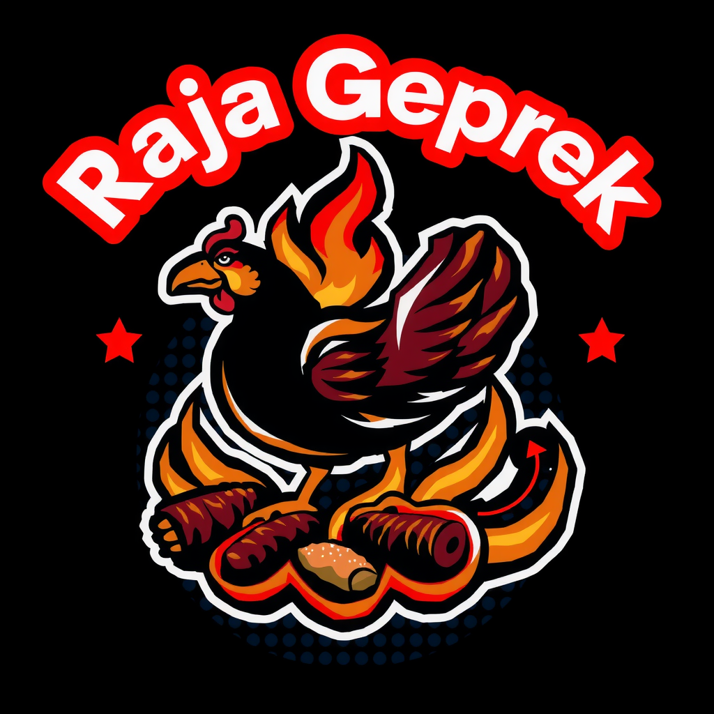 AI Design for i want create logo for fried chicken names "Raja Geprek", its soo spicy so use fire element