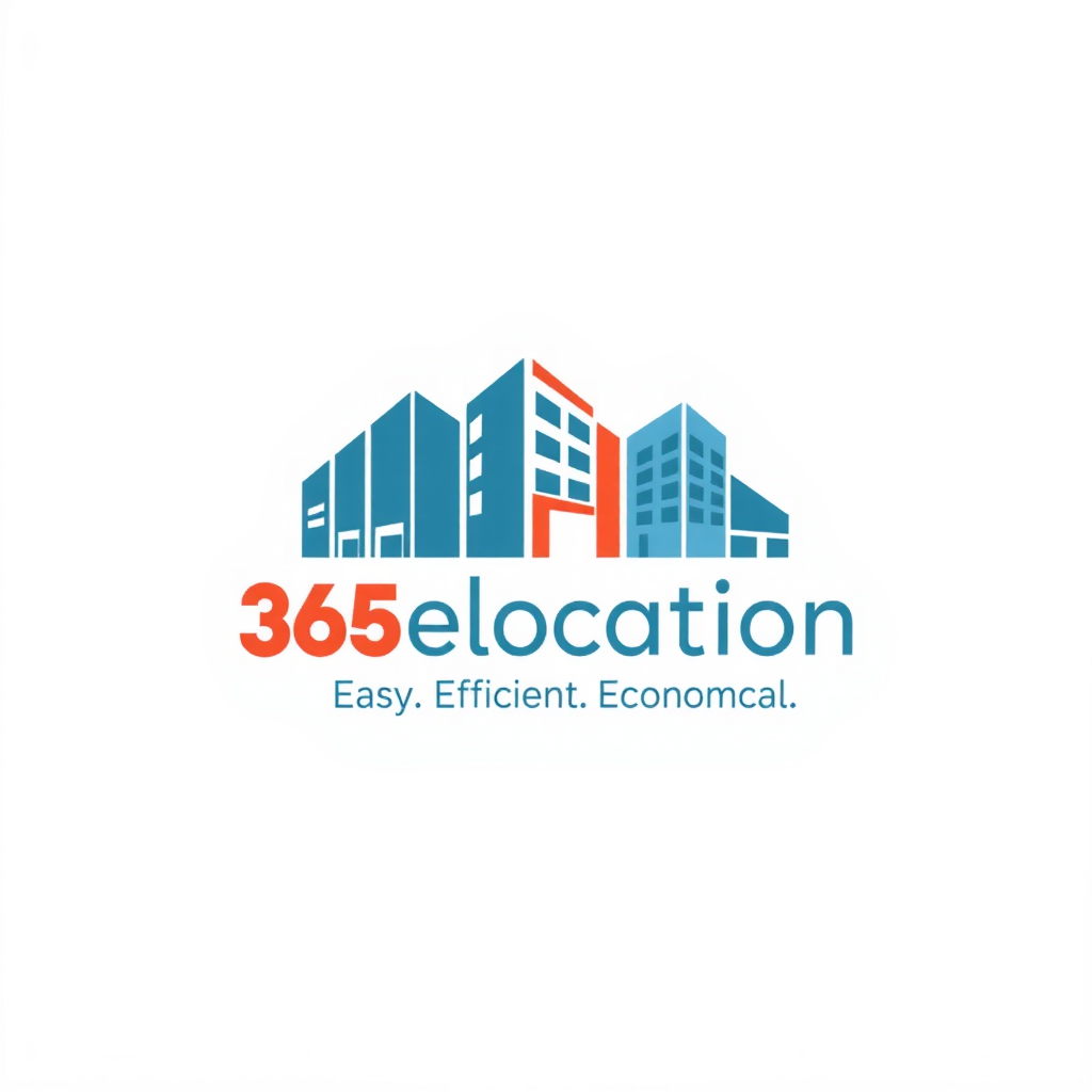 AI Design for Design a logo for a relocation company helping people move home and relocate to different countries called 365 Relocationuse only 2 colors from red, black, blue, grey preferredCan you generate a logo?the slogan is : Easy. Efficient. Economical.