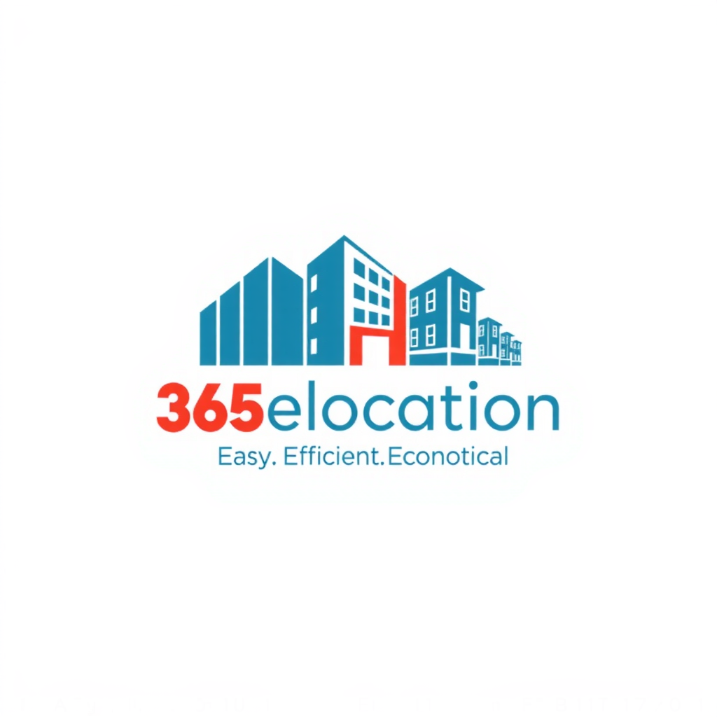 AI Design for Design a logo for a relocation company helping people move home and relocate to different countries called 365 Relocationuse only 2 colors from red, black, blue, grey preferredCan you generate a logo?the slogan is : Easy. Efficient. Economical.