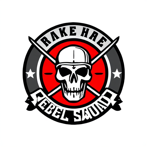 AI Design for "REBEL SQUAD" mainly its a group of university's boys, who represent themselves as rebel. They protest in every injustice, they raise their voice for the weak, they organize people in rights. In summaries we can say they are as like captain of the ship. Their slogan is " DON'T BLAME US , BLAME YOURSELF". Make a logo for "REBEL SQUAD" which define their unity, strength, brotherhood, power and kindness to people