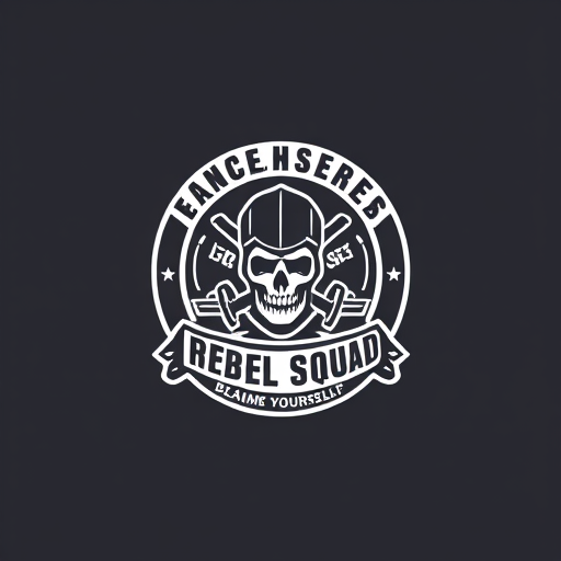 AI Design for "REBEL SQUAD" mainly its a group of university's boys, who represent themselves as rebel. They protest in every injustice, they raise their voice for the weak, they organize people in rights. In summaries we can say they are as like captain of the ship. Their slogan is " DON'T BLAME US , BLAME YOURSELF". Make a logo for "REBEL SQUAD" which define their unity, strength, brotherhood, power and kindness to people