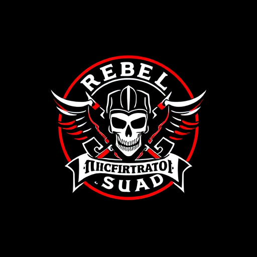 AI Design for "REBEL SQUAD" mainly its a group of university's boys, who represent themselves as rebel. They protest in every injustice, they raise their voice for the weak, they organize people in rights. In summaries we can say they are as like captain of the ship. Their slogan is " DON'T BLAME US , BLAME YOURSELF". Make a logo for "REBEL SQUAD" which define their unity, strength, brotherhood, power and kindness to people.