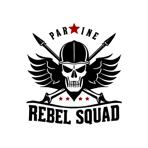 AI Design for "REBEL SQUAD" mainly its a group of university's boys, who represent themselves as rebel. They protest in every injustice, they raise their voice for the weak, they organize people in rights. In summaries we can say they are as like captain of the ship. Their slogan is " DON'T BLAME US , BLAME YOURSELF". Make a logo for "REBEL SQUAD" which define their unity, strength, brotherhood, power and kindness to people.