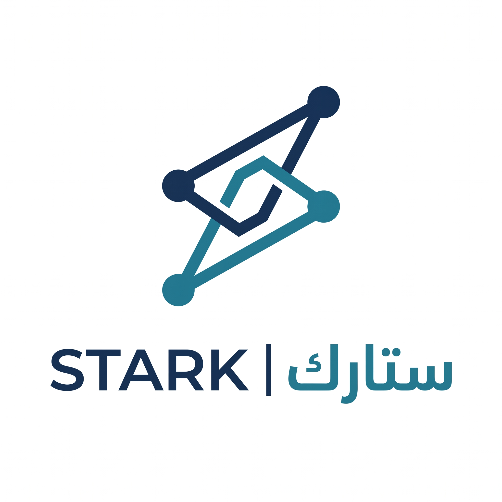 AI Design for Design a minimalist engineering logo for "STARK | ستارك".
Create an abstract symbol using two or three connected points with minimal geometric lines.
The symbol should represent:
- Smart systems
- Engineering
- Connectivity
- Innovation
Style:
Clean,
minimal,
corporate,
timeless.
Colors:
- Deep Navy (#0B1F3A)
- Teal Blue (#0099A8)
Typography:
Modern professional "STARK" with Arabic "ستارك".
Output:
Raw logo only,
white background,
flat vector style.