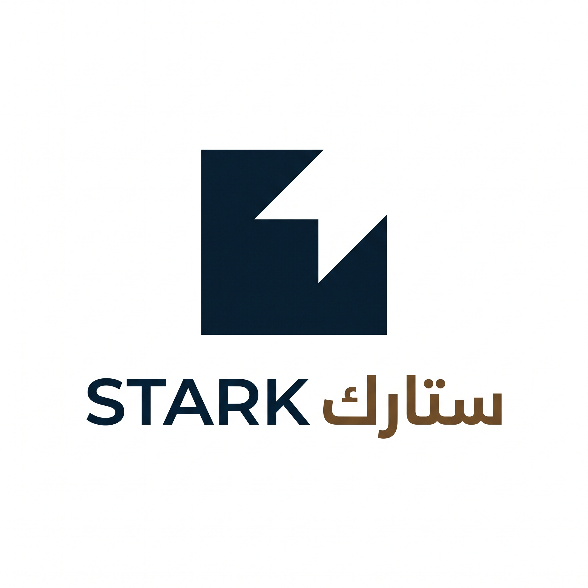 AI Design for Design a world-class minimalist logo for "STARK | ستارك".
Create an iconic symbol based on a perfect geometric shape with one intentionally missing corner.
The missing element should create a feeling of:
- Innovation
- Future thinking
- Precision engineering
- Intelligent systems
The logo must be:
- Extremely simple
- Memorable
- Premium
- Corporate
Design style:
Minimal geometry,
subtle negative space,
architectural balance,
timeless branding.
Color palette:
- Midnight Navy (#0B1B2B)
- Deep Bronze (#7A5A3A)
Typography:
Create a premium modern wordmark for "STARK" with matching Arabic "ستارك".
Output:
Raw logo only,
white background,
flat vector style,
no effects,
no shadows.