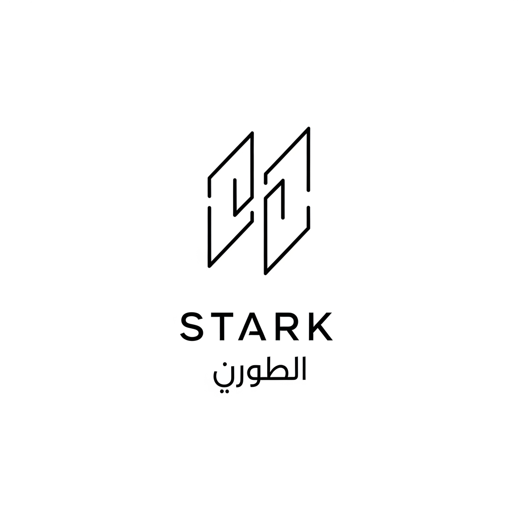 AI Design for Create a raw futuristic logo for "STARK | ستارك".
Design an ultra-minimal symbol consisting of two thin geometric strokes that nearly touch but never intersect.
The empty space between them should create a subtle visual illusion representing intelligent energy transfer, automation, and future engineering.
The symbol must be:
- Extremely simple
- Memorable
- Elegant
- Futuristic
- Corporate
Use only pure geometry and negative space.
Include the English name "STARK" and the Arabic name "ستارك".
Output only a clean raw logo on a white background.
No shadows.
No gradients.
No mockups.
No effects.