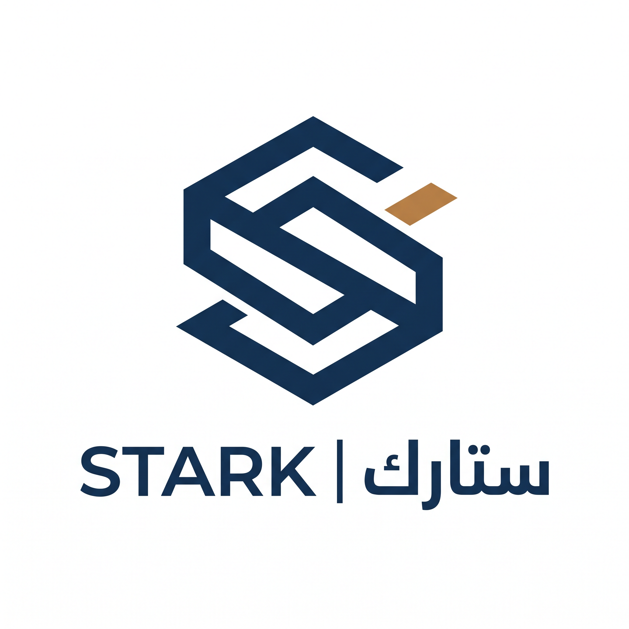 AI Design for Create a premium logo for "STARK | ستارك".
Design an abstract geometric symbol with one subtle offset element, creating a sense of movement and innovation.
The logo should feel:
- Minimal
- Technical
- Luxurious
- Modern
Colors:
- Navy Blue (#112E51)
- Copper Gold (#B8793F)
Typography:
Modern geometric typography for "STARK" and Arabic "ستارك".
Output:
Raw vector logo,
white background,
no effects.