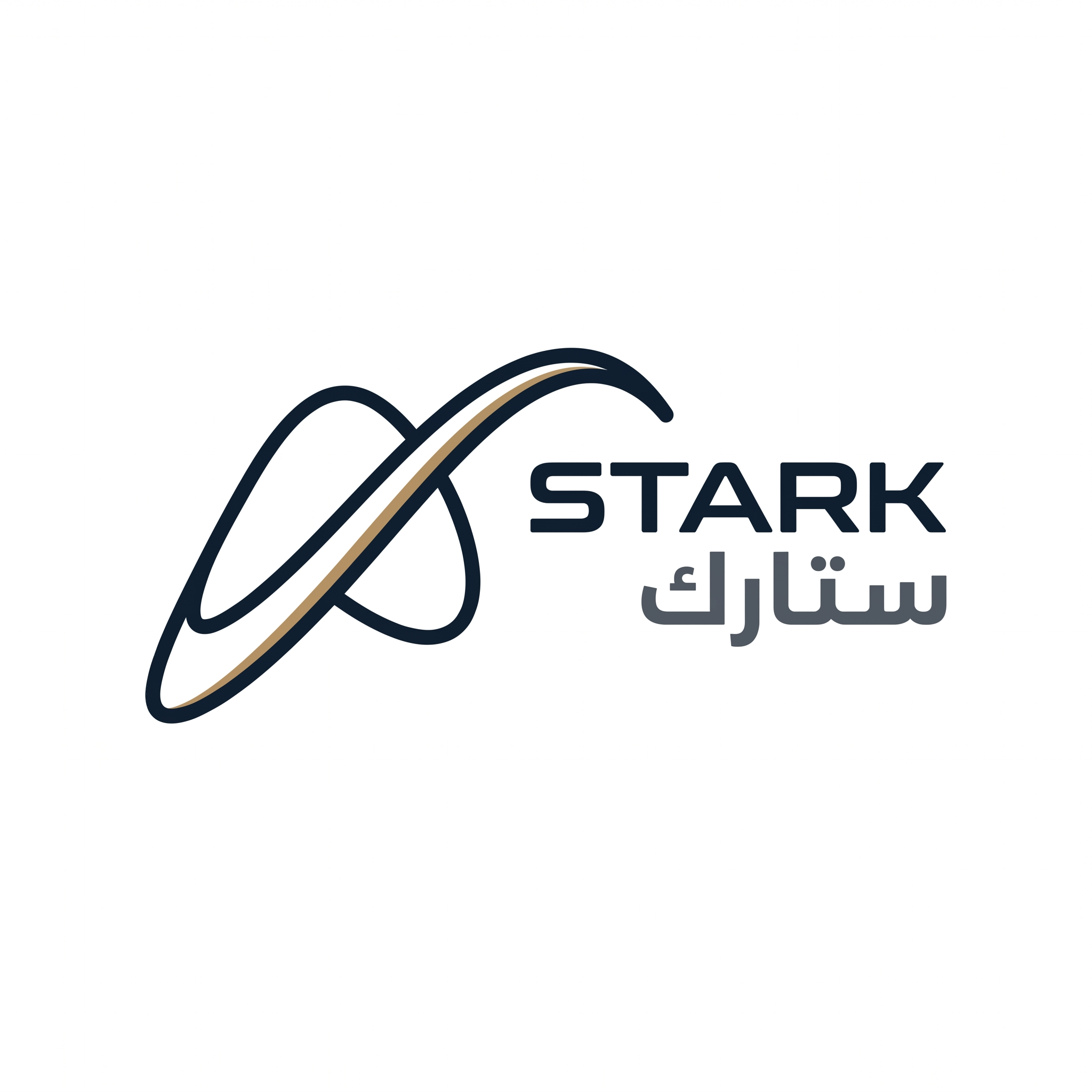 AI Design for Design a world-class futuristic minimalist logo for "STARK | ستارك".
Create a unique abstract symbol inspired by a silent energy pulse traveling through space — represented by a single elegant geometric motion or a minimal flowing form.
The symbol should embody:
- Precision engineering
- Intelligent energy
- Advanced technology
- Innovation
- Quiet confidence
The design must be:
- Extremely simple
- Elegant
- Futuristic
- Memorable
- Timeless
Design language:
Ultra-minimal line geometry,
subtle sense of motion,
balanced proportions,
refined negative space,
inspired by aerospace identity systems and next-generation industrial branding.
The logo should feel like a premium global engineering and technology corporation from the future.
Avoid:
- Lightning bolts
- Gears
- Buildings
- Circuit patterns
- Electronic icons
- Traditional engineering symbolism
- Overly complex shapes
Color palette:
- Deep Midnight Navy (#0D1B2A)
- Dark Titanium Gray (#4A5563)
- Muted Champagne Gold (#B08D57)
Use the navy color as the primary brand color, titanium gray for secondary details, and subtle champagne gold accents to create a premium and sophisticated identity.
Typography:
Create a custom futuristic sans-serif wordmark for "STARK" with wide spacing and clean engineered proportions.
Include the Arabic name "ستارك" in a matching contemporary style.
Presentation:
Raw logo concept only,
pure white background,
flat vector artwork,
no shadows,
no mockups,
no gradients,
no textures,
no 3D effects.