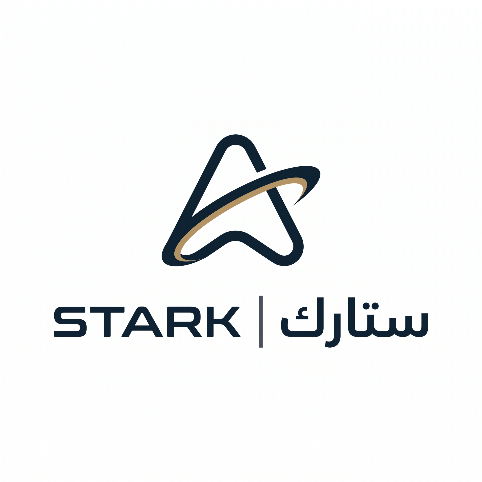 AI Design for Design a world-class futuristic minimalist logo for "STARK | ستارك".
Create a unique abstract symbol inspired by a silent energy pulse traveling through space — represented by a single elegant geometric motion or a minimal flowing form.
The symbol should embody:
- Precision engineering
- Intelligent energy
- Advanced technology
- Innovation
- Quiet confidence
The design must be:
- Extremely simple
- Elegant
- Futuristic
- Memorable
- Timeless
Design language:
Ultra-minimal line geometry,
subtle sense of motion,
balanced proportions,
refined negative space,
inspired by aerospace identity systems and next-generation industrial branding.
The logo should feel like a premium global engineering and technology corporation from the future.
Avoid:
- Lightning bolts
- Gears
- Buildings
- Circuit patterns
- Electronic icons
- Traditional engineering symbolism
- Overly complex shapes
Color palette:
- Deep Midnight Navy (#0D1B2A)
- Dark Titanium Gray (#4A5563)
- Muted Champagne Gold (#B08D57)
Use the navy color as the primary brand color, titanium gray for secondary details, and subtle champagne gold accents to create a premium and sophisticated identity.
Typography:
Create a custom futuristic sans-serif wordmark for "STARK" with wide spacing and clean engineered proportions.
Include the Arabic name "ستارك" in a matching contemporary style.
Presentation:
Raw logo concept only,
pure white background,
flat vector artwork,
no shadows,
no mockups,
no gradients,
no textures,
no 3D effects.