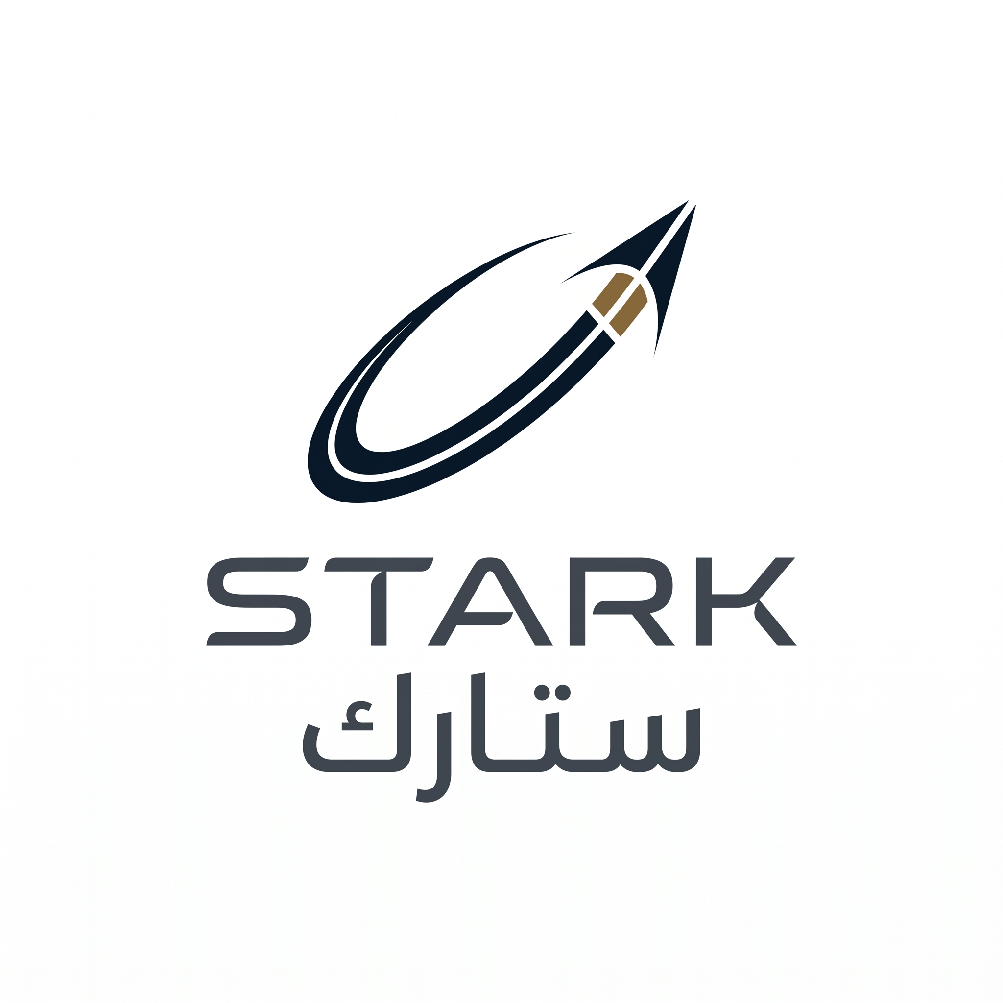 AI Design for Design a world-class futuristic minimalist logo for "STARK | ستارك".
Create a unique abstract symbol inspired by a silent trajectory moving through space — represented by a single elegant geometric path or a subtle directional form.
The symbol should embody:
- Precision
- Innovation
- Intelligence
- Motion
- Quiet confidence
The design must be:
- Extremely simple
- Elegant
- Futuristic
- Memorable
- Timeless
Design language:
Ultra-minimal geometry,
subtle directional movement,
perfect proportions,
refined negative space,
inspired by aerospace identity systems, luxury industrial brands, and next-generation technology companies.
The symbol should feel like a premium global engineering and technology corporation from the future.
Avoid:
- Lightning bolts
- Gears
- Buildings
- Circuit patterns
- Electronic icons
- Traditional engineering symbolism
- Complex or decorative shapes
Color palette:
- Deep Midnight Blue (#0B1623)
- Gunmetal Gray (#39424E)
- Dark Antique Gold (#8A6A3D)
Use Deep Midnight Blue as the primary color, Gunmetal Gray for supporting elements, and Dark Antique Gold as a subtle premium accent.
Typography:
Create a custom futuristic sans-serif wordmark for "STARK" with elegant spacing and engineered proportions.
Include the Arabic name "ستارك" in a matching contemporary style.
Presentation:
Raw logo concept only,
pure white background,
flat vector artwork,
no shadows,
no mockups,
no gradients,
no textures,
no 3D effects.