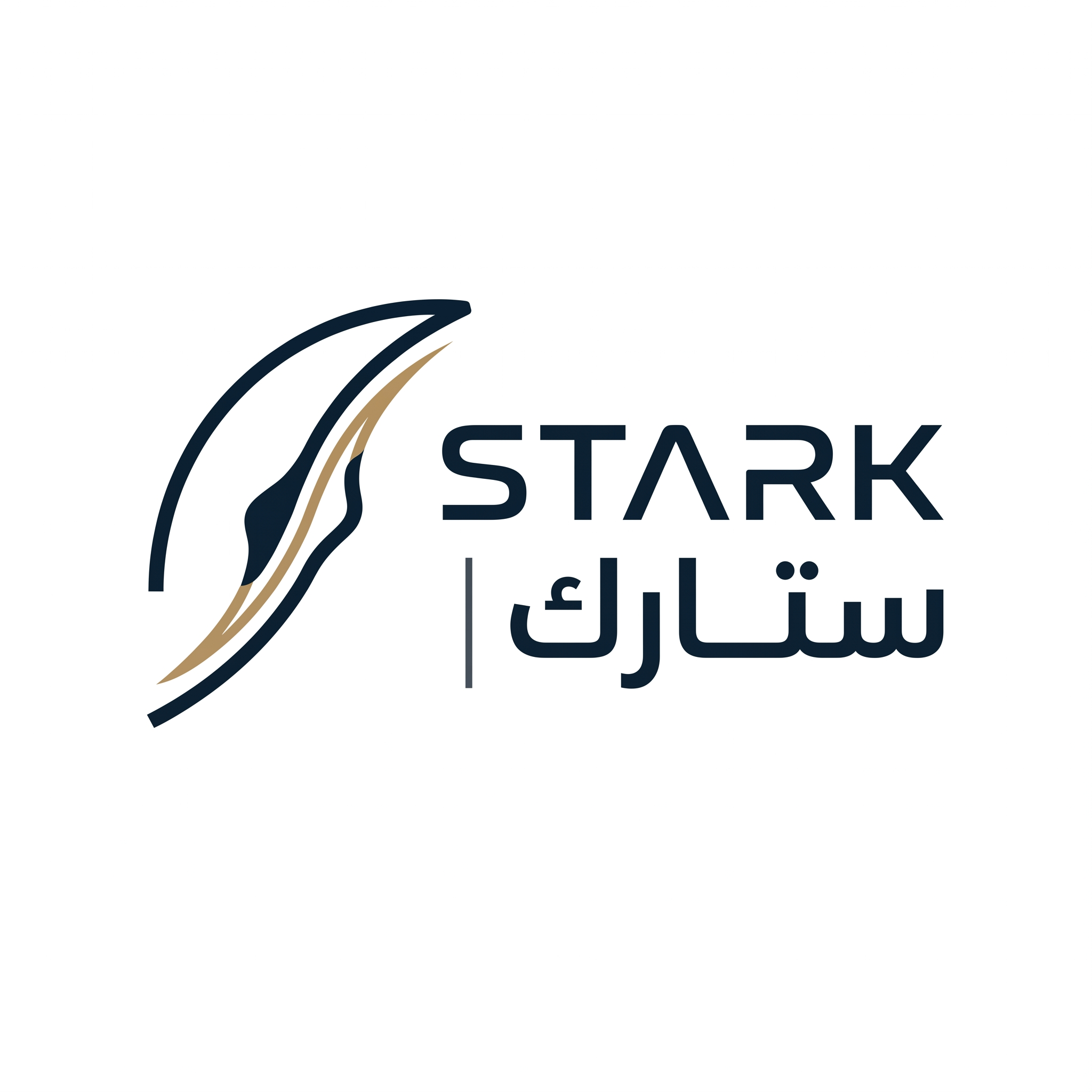 AI Design for Design a world-class futuristic minimalist logo for "STARK | ستارك".
Create a unique abstract symbol inspired by a silent energy pulse traveling through space — represented by a single elegant geometric motion or a minimal flowing form.
The symbol should embody:
- Precision engineering
- Intelligent energy
- Advanced technology
- Innovation
- Quiet confidence
The design must be:
- Extremely simple
- Elegant
- Futuristic
- Memorable
- Timeless
Design language:
Ultra-minimal line geometry,
subtle sense of motion,
balanced proportions,
refined negative space,
inspired by aerospace identity systems and next-generation industrial branding.
The logo should feel like a premium global engineering and technology corporation from the future.
Avoid:
- Lightning bolts
- Gears
- Buildings
- Circuit patterns
- Electronic icons
- Traditional engineering symbolism
- Overly complex shapes
Color palette:
- Deep Midnight Navy (#0D1B2A)
- Dark Titanium Gray (#4A5563)
- Muted Champagne Gold (#B08D57)
Use the navy color as the primary brand color, titanium gray for secondary details, and subtle champagne gold accents to create a premium and sophisticated identity.
Typography:
Create a custom futuristic sans-serif wordmark for "STARK" with wide spacing and clean engineered proportions.
Include the Arabic name "ستارك" in a matching contemporary style.
Presentation:
Raw logo concept only,
pure white background,
flat vector artwork,
no shadows,
no mockups,
no gradients,
no textures,
no 3D effects.