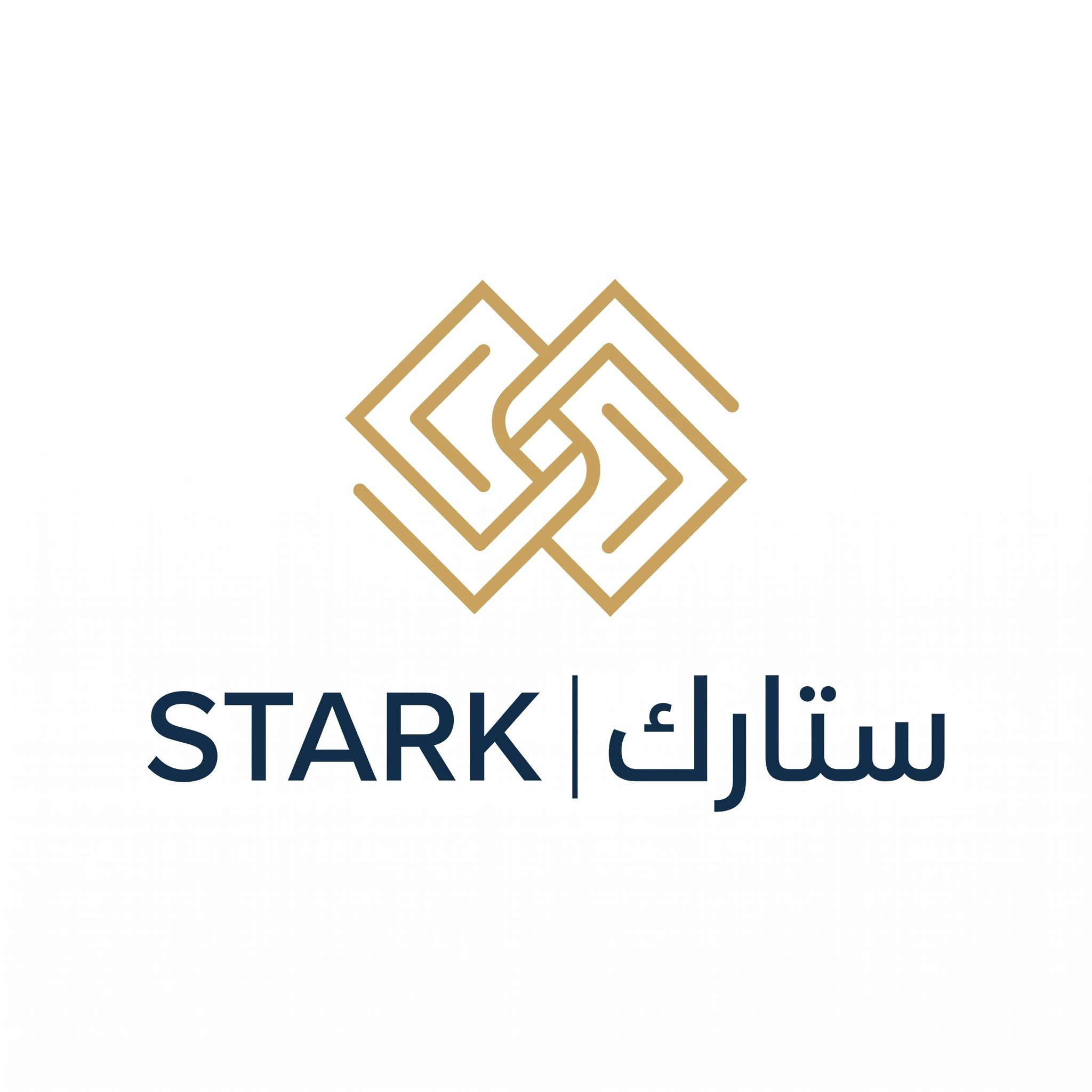 AI Design for Design a premium minimalist logo for "STARK | ستارك".
Create a simple geometric symbol using two interlocking lines with one subtle intersection.
The logo should feel:
- Professional
- Modern
- Technical
- Elegant
Design style:
Minimal geometry,
clean lines,
balanced proportions,
corporate identity.
Colors:
- Deep Navy (#102B4E)
- Metallic Gold (#C8A25A)
Typography:
Modern sans-serif "STARK" with contemporary Arabic "ستارك".
Output:
Raw logo only,
white background,
flat vector style.