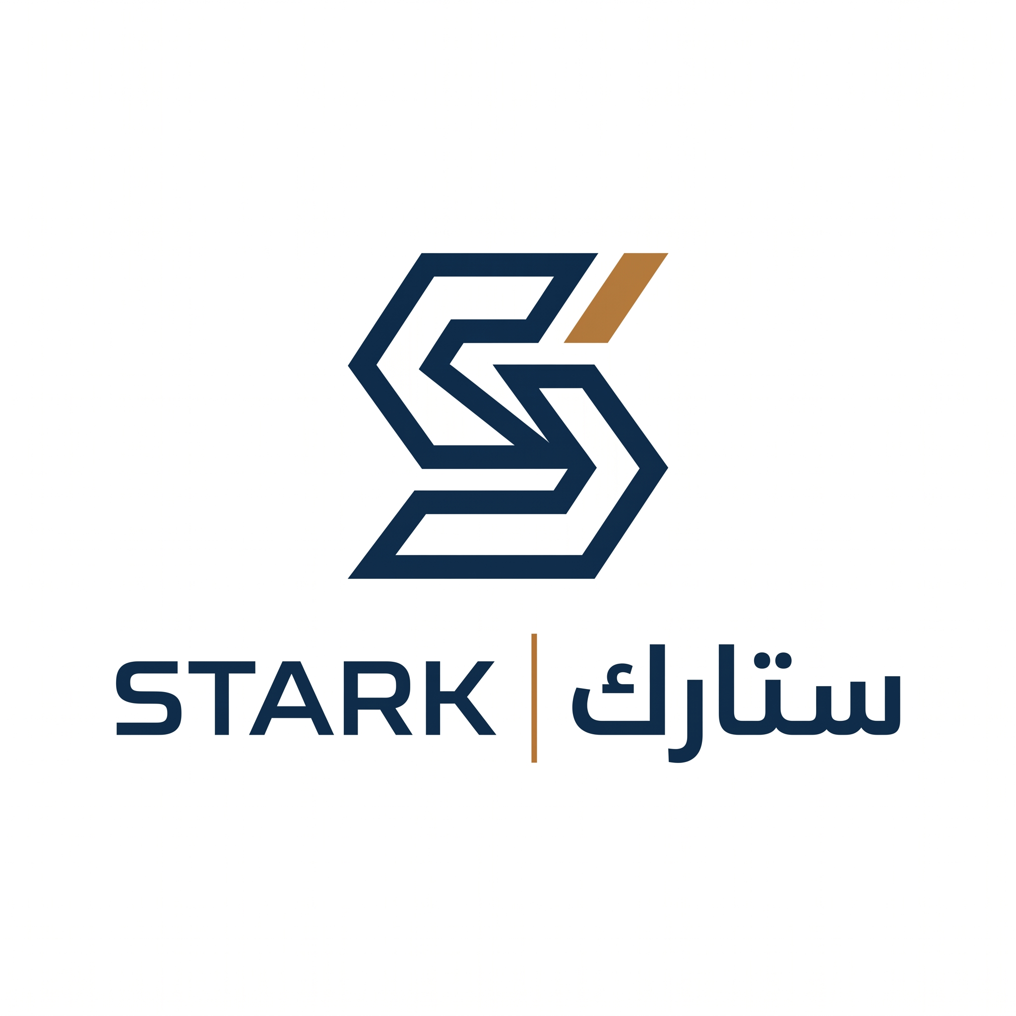 AI Design for Create a premium logo for "STARK | ستارك".
Design an abstract geometric symbol with one subtle offset element, creating a sense of movement and innovation.
The logo should feel:
- Minimal
- Technical
- Luxurious
- Modern
Colors:
- Navy Blue (#112E51)
- Copper Gold (#B8793F)
Typography:
Modern geometric typography for "STARK" and Arabic "ستارك".
Output:
Raw vector logo,
white background,
no effects.