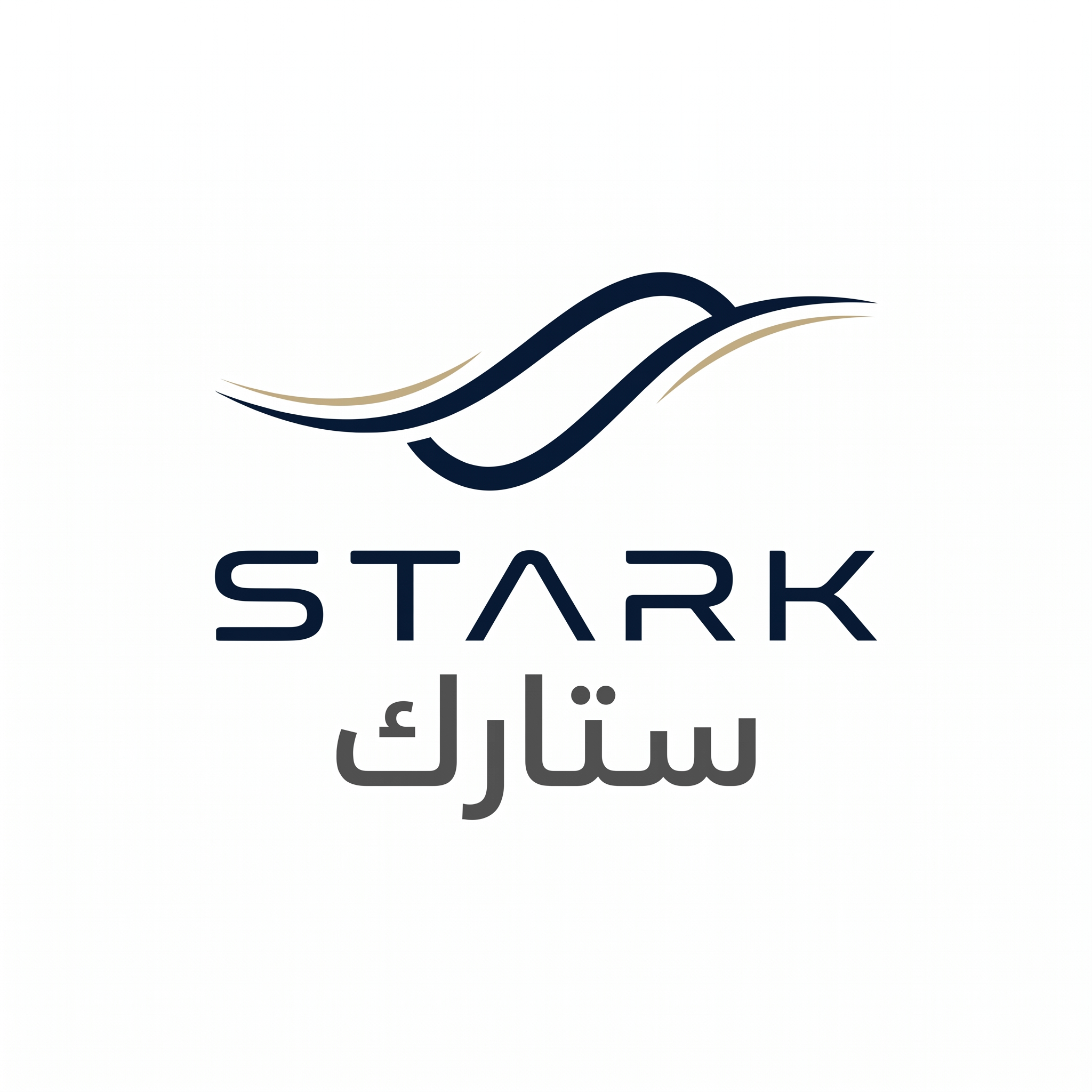 AI Design for Design a world-class futuristic minimalist logo for "STARK | ستارك".
Create a unique abstract symbol inspired by a silent energy pulse traveling through space — represented by a single elegant geometric motion or a minimal flowing form.
The symbol should embody:
- Precision engineering
- Intelligent energy
- Advanced technology
- Innovation
- Quiet confidence
The design must be:
- Extremely simple
- Elegant
- Futuristic
- Memorable
- Timeless
Design language:
Ultra-minimal line geometry,
subtle sense of motion,
balanced proportions,
refined negative space,
inspired by aerospace identity systems and next-generation industrial branding.
The logo should feel like a premium global engineering and technology corporation from the future.
Avoid:
- Lightning bolts
- Gears
- Buildings
- Circuit patterns
- Electronic icons
- Traditional engineering symbolism
- Overly complex shapes
Color palette:
- Deep Midnight Navy (#0D1B2A)
- Dark Titanium Gray (#4A5563)
- Muted Champagne Gold (#B08D57)
Use the navy color as the primary brand color, titanium gray for secondary details, and subtle champagne gold accents to create a premium and sophisticated identity.
Typography:
Create a custom futuristic sans-serif wordmark for "STARK" with wide spacing and clean engineered proportions.
Include the Arabic name "ستارك" in a matching contemporary style.
Presentation:
Raw logo concept only,
pure white background,
flat vector artwork,
no shadows,
no mockups,
no gradients,
no textures,
no 3D effects.