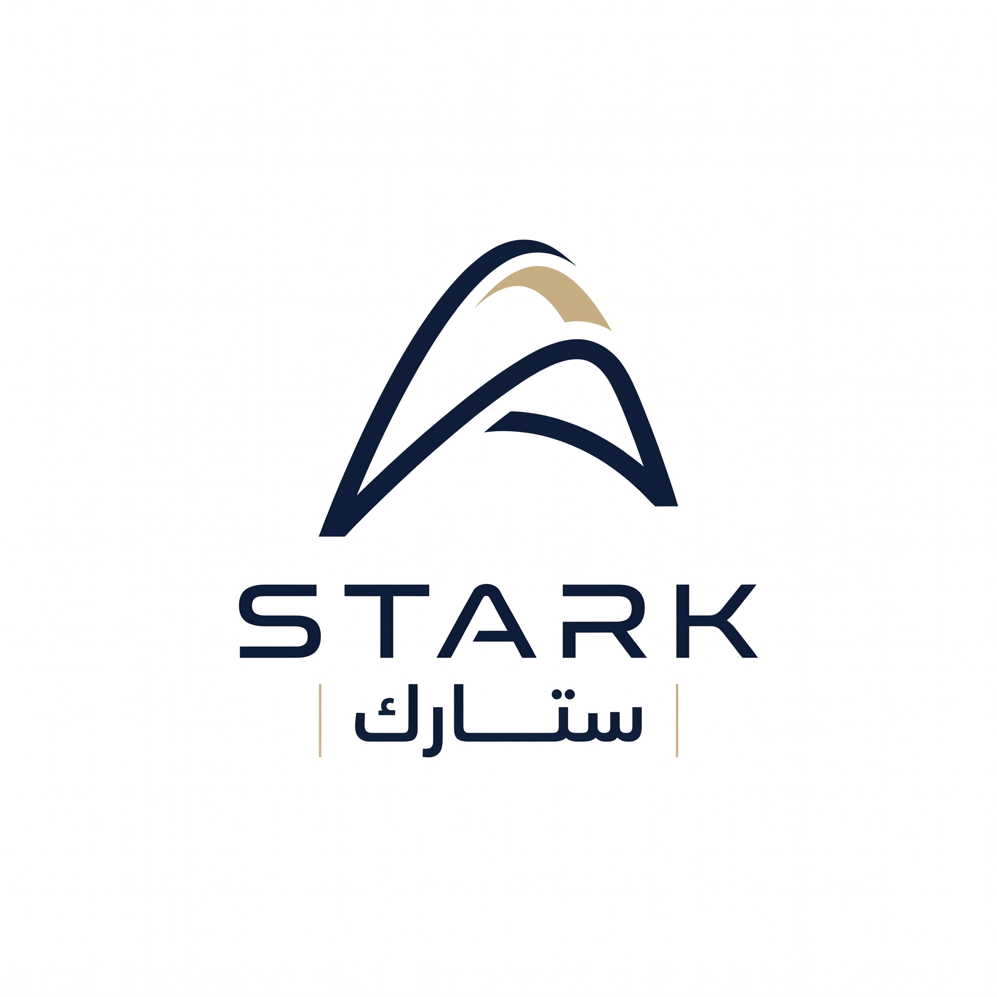 AI Design for Design a world-class futuristic minimalist logo for "STARK | ستارك".
Create a unique abstract symbol inspired by a silent energy pulse traveling through space — represented by a single elegant geometric motion or a minimal flowing form.
The symbol should embody:
- Precision engineering
- Intelligent energy
- Advanced technology
- Innovation
- Quiet confidence
The design must be:
- Extremely simple
- Elegant
- Futuristic
- Memorable
- Timeless
Design language:
Ultra-minimal line geometry,
subtle sense of motion,
balanced proportions,
refined negative space,
inspired by aerospace identity systems and next-generation industrial branding.
The logo should feel like a premium global engineering and technology corporation from the future.
Avoid:
- Lightning bolts
- Gears
- Buildings
- Circuit patterns
- Electronic icons
- Traditional engineering symbolism
- Overly complex shapes
Color palette:
- Deep Midnight Navy (#0D1B2A)
- Dark Titanium Gray (#4A5563)
- Muted Champagne Gold (#B08D57)
Use the navy color as the primary brand color, titanium gray for secondary details, and subtle champagne gold accents to create a premium and sophisticated identity.
Typography:
Create a custom futuristic sans-serif wordmark for "STARK" with wide spacing and clean engineered proportions.
Include the Arabic name "ستارك" in a matching contemporary style.
Presentation:
Raw logo concept only,
pure white background,
flat vector artwork,
no shadows,
no mockups,
no gradients,
no textures,
no 3D effects.