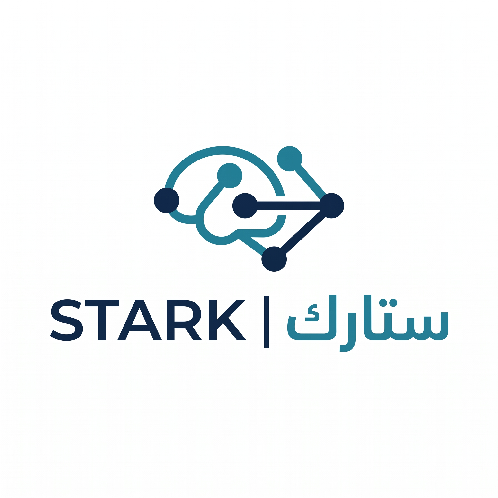 AI Design for Design a minimalist engineering logo for "STARK | ستارك".
Create an abstract symbol using two or three connected points with minimal geometric lines.
The symbol should represent:
- Smart systems
- Engineering
- Connectivity
- Innovation
Style:
Clean,
minimal,
corporate,
timeless.
Colors:
- Deep Navy (#0B1F3A)
- Teal Blue (#0099A8)
Typography:
Modern professional "STARK" with Arabic "ستارك".
Output:
Raw logo only,
white background,
flat vector style.