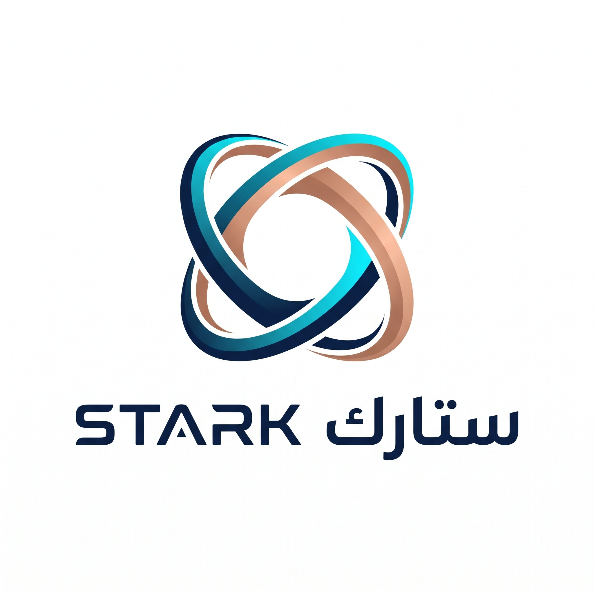 AI Design for Create a world-class futuristic logo for "STARK | ستارك".
Design an abstract symbol inspired by a futuristic energy core, formed by two elegant curved elements orbiting around an invisible center.
The symbol should feel:
- Premium
- Intelligent
- Futuristic
- Minimal
Design language:
Ultra-minimal,
space-age corporate branding,
perfect geometry,
subtle negative space.
Color palette:
- Deep Space Navy (#091A2F)
- Electric Cyan (#00D4FF)
- Soft Metallic Copper (#C97A4C)
Typography:
Create a custom futuristic wordmark for "STARK" with matching Arabic "ستارك".
Output:
Raw logo only,
white background,
flat vector style,
no shadows,
no mockups,
no textures.