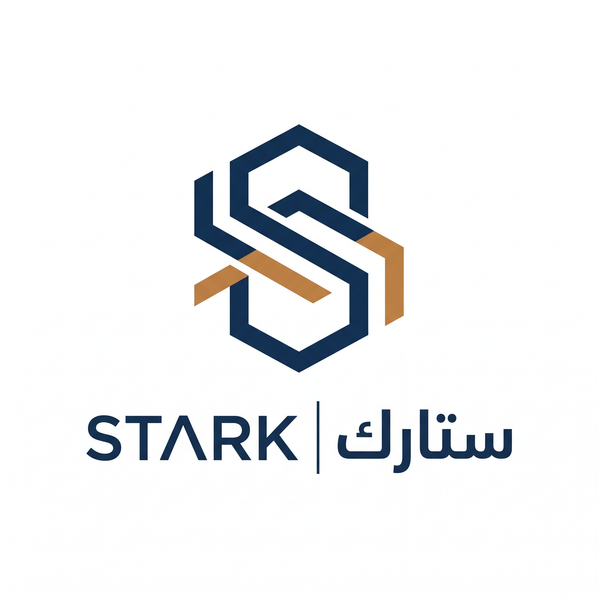AI Design for Create a premium logo for "STARK | ستارك".
Design an abstract geometric symbol with one subtle offset element, creating a sense of movement and innovation.
The logo should feel:
- Minimal
- Technical
- Luxurious
- Modern
Colors:
- Navy Blue (#112E51)
- Copper Gold (#B8793F)
Typography:
Modern geometric typography for "STARK" and Arabic "ستارك".
Output:
Raw vector logo,
white background,
no effects.