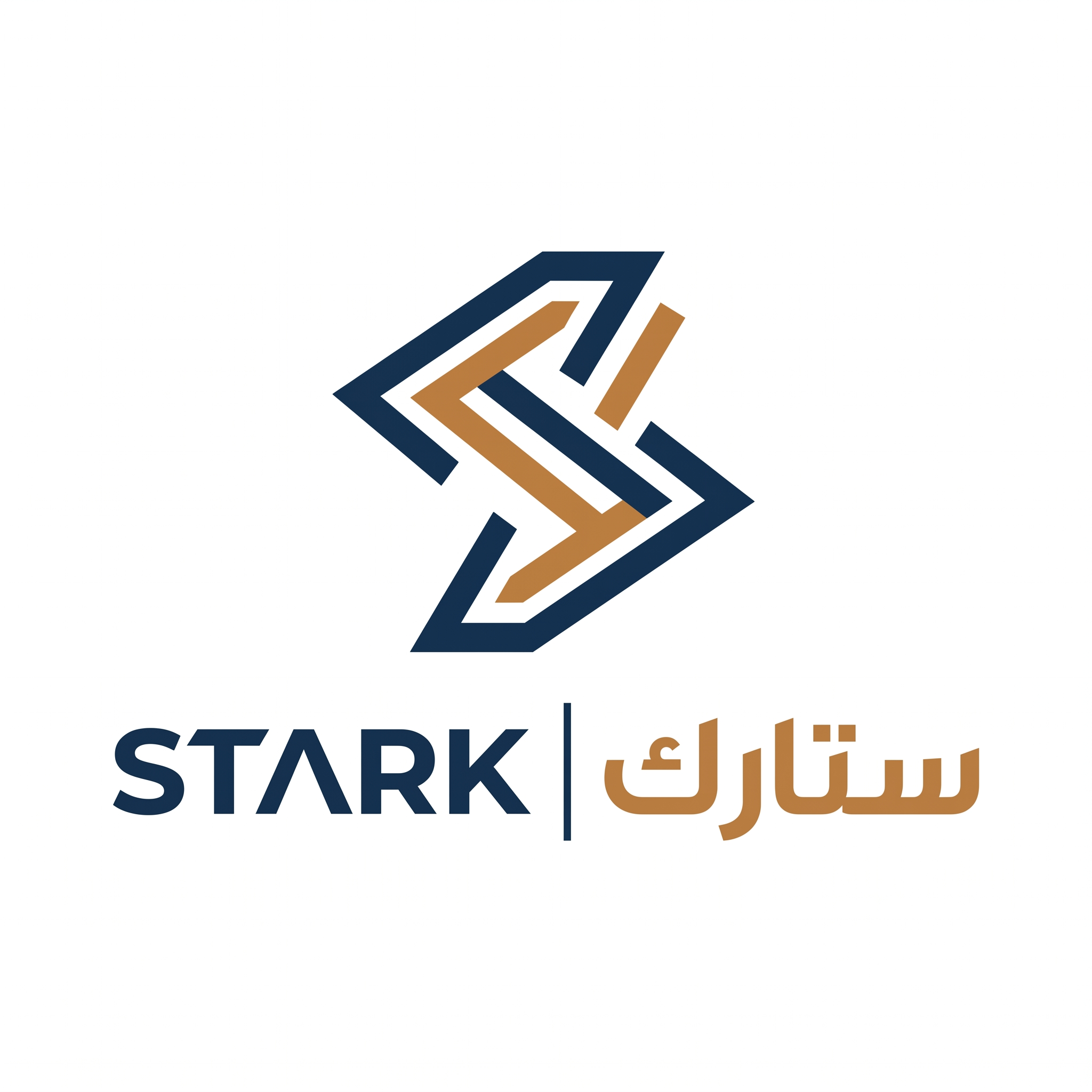 AI Design for Create a premium logo for "STARK | ستارك".
Design an abstract geometric symbol with one subtle offset element, creating a sense of movement and innovation.
The logo should feel:
- Minimal
- Technical
- Luxurious
- Modern
Colors:
- Navy Blue (#112E51)
- Copper Gold (#B8793F)
Typography:
Modern geometric typography for "STARK" and Arabic "ستارك".
Output:
Raw vector logo,
white background,
no effects.