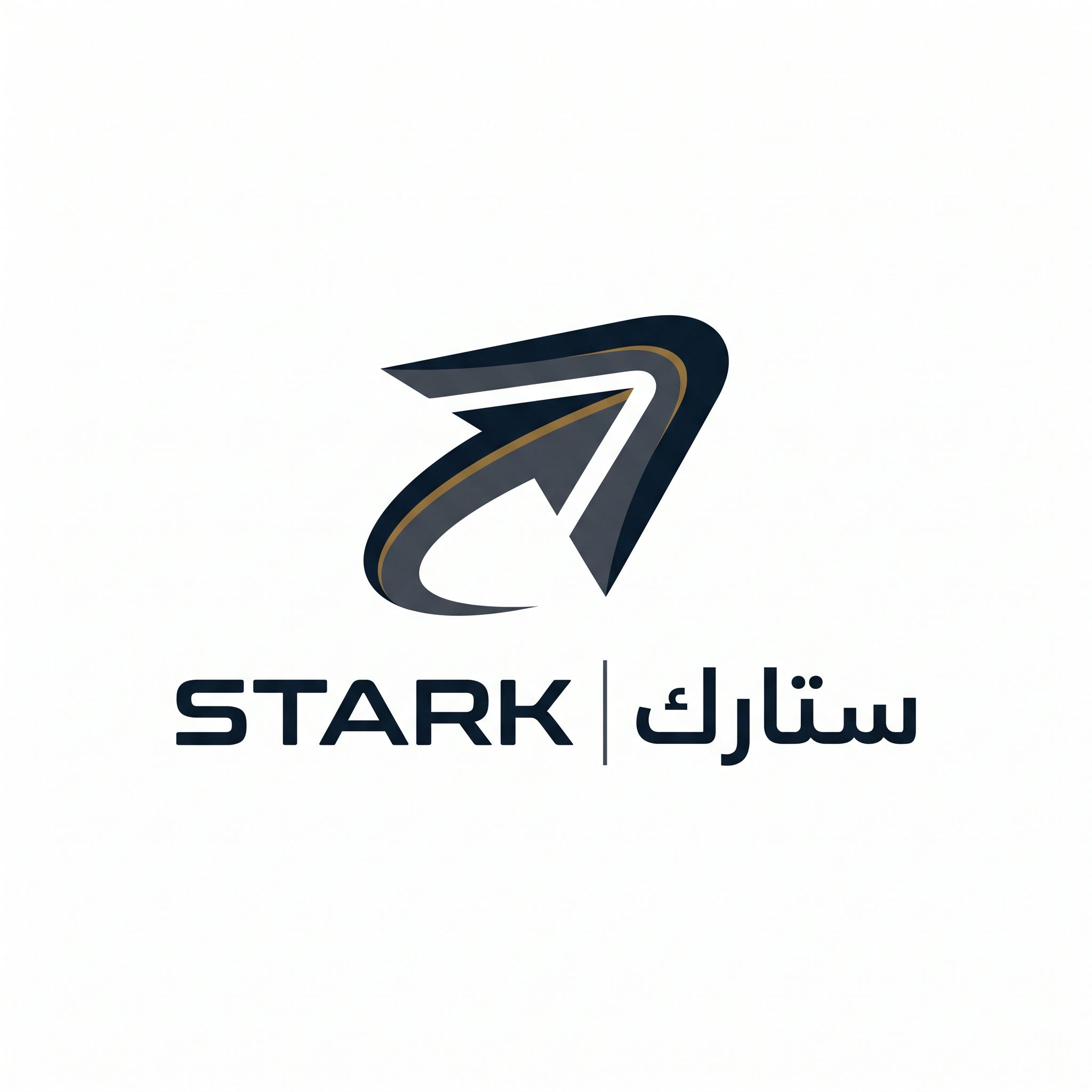 AI Design for Design a world-class futuristic minimalist logo for "STARK | ستارك".
Create a unique abstract symbol inspired by a silent trajectory moving through space — represented by a single elegant geometric path or a subtle directional form.
The symbol should embody:
- Precision
- Innovation
- Intelligence
- Motion
- Quiet confidence
The design must be:
- Extremely simple
- Elegant
- Futuristic
- Memorable
- Timeless
Design language:
Ultra-minimal geometry,
subtle directional movement,
perfect proportions,
refined negative space,
inspired by aerospace identity systems, luxury industrial brands, and next-generation technology companies.
The symbol should feel like a premium global engineering and technology corporation from the future.
Avoid:
- Lightning bolts
- Gears
- Buildings
- Circuit patterns
- Electronic icons
- Traditional engineering symbolism
- Complex or decorative shapes
Color palette:
- Deep Midnight Blue (#0B1623)
- Gunmetal Gray (#39424E)
- Dark Antique Gold (#8A6A3D)
Use Deep Midnight Blue as the primary color, Gunmetal Gray for supporting elements, and Dark Antique Gold as a subtle premium accent.
Typography:
Create a custom futuristic sans-serif wordmark for "STARK" with elegant spacing and engineered proportions.
Include the Arabic name "ستارك" in a matching contemporary style.
Presentation:
Raw logo concept only,
pure white background,
flat vector artwork,
no shadows,
no mockups,
no gradients,
no textures,
no 3D effects.