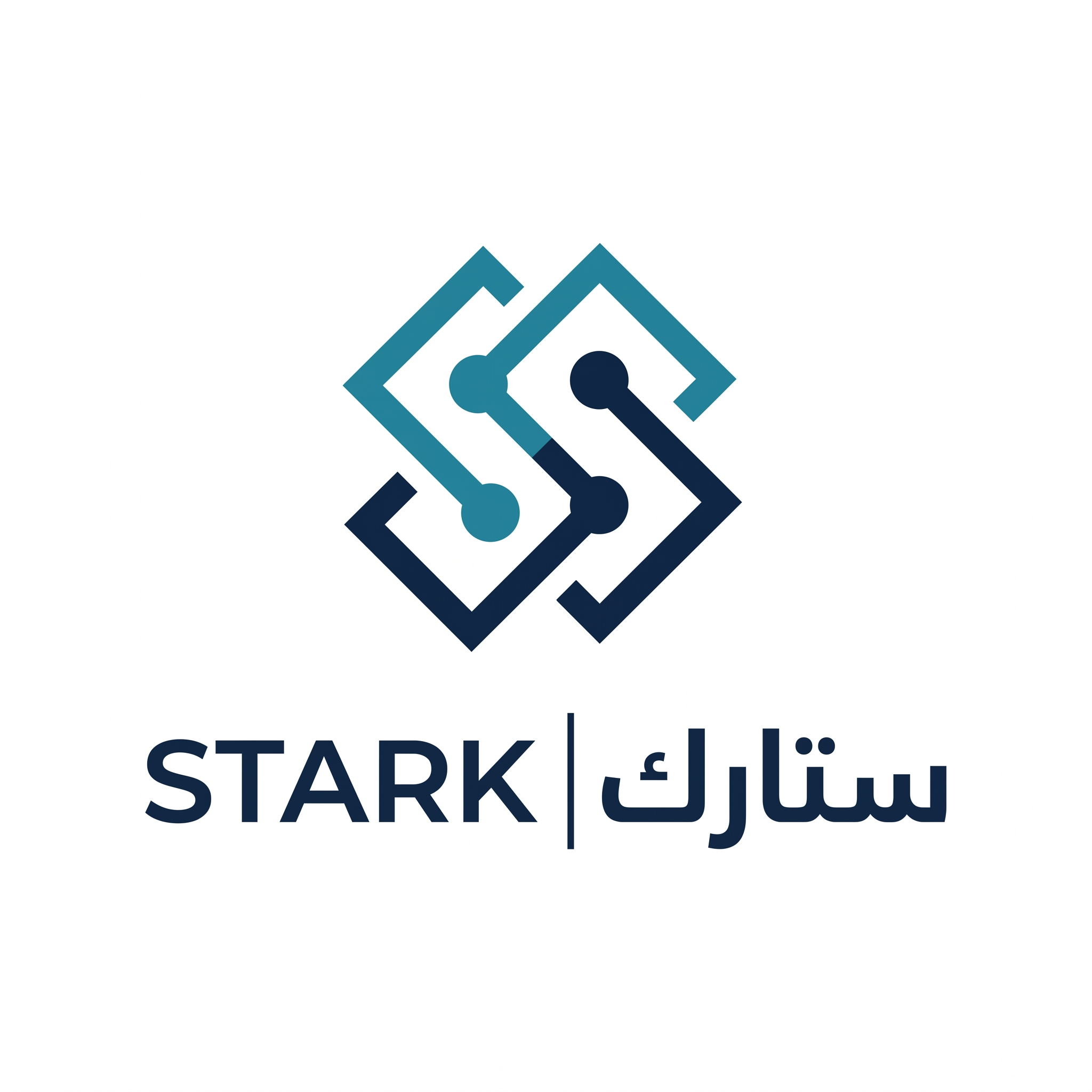 AI Design for Design a minimalist engineering logo for "STARK | ستارك".
Create an abstract symbol using two or three connected points with minimal geometric lines.
The symbol should represent:
- Smart systems
- Engineering
- Connectivity
- Innovation
Style:
Clean,
minimal,
corporate,
timeless.
Colors:
- Deep Navy (#0B1F3A)
- Teal Blue (#0099A8)
Typography:
Modern professional "STARK" with Arabic "ستارك".
Output:
Raw logo only,
white background,
flat vector style.