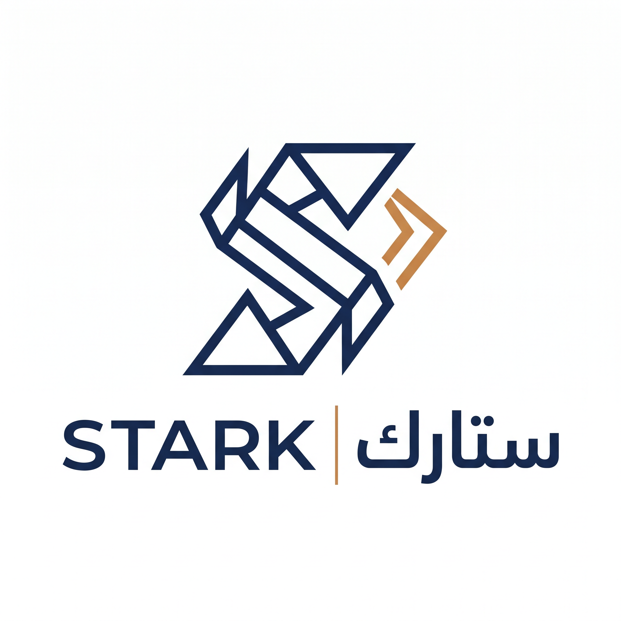 AI Design for Create a premium logo for "STARK | ستارك".
Design an abstract geometric symbol with one subtle offset element, creating a sense of movement and innovation.
The logo should feel:
- Minimal
- Technical
- Luxurious
- Modern
Colors:
- Navy Blue (#112E51)
- Copper Gold (#B8793F)
Typography:
Modern geometric typography for "STARK" and Arabic "ستارك".
Output:
Raw vector logo,
white background,
no effects.