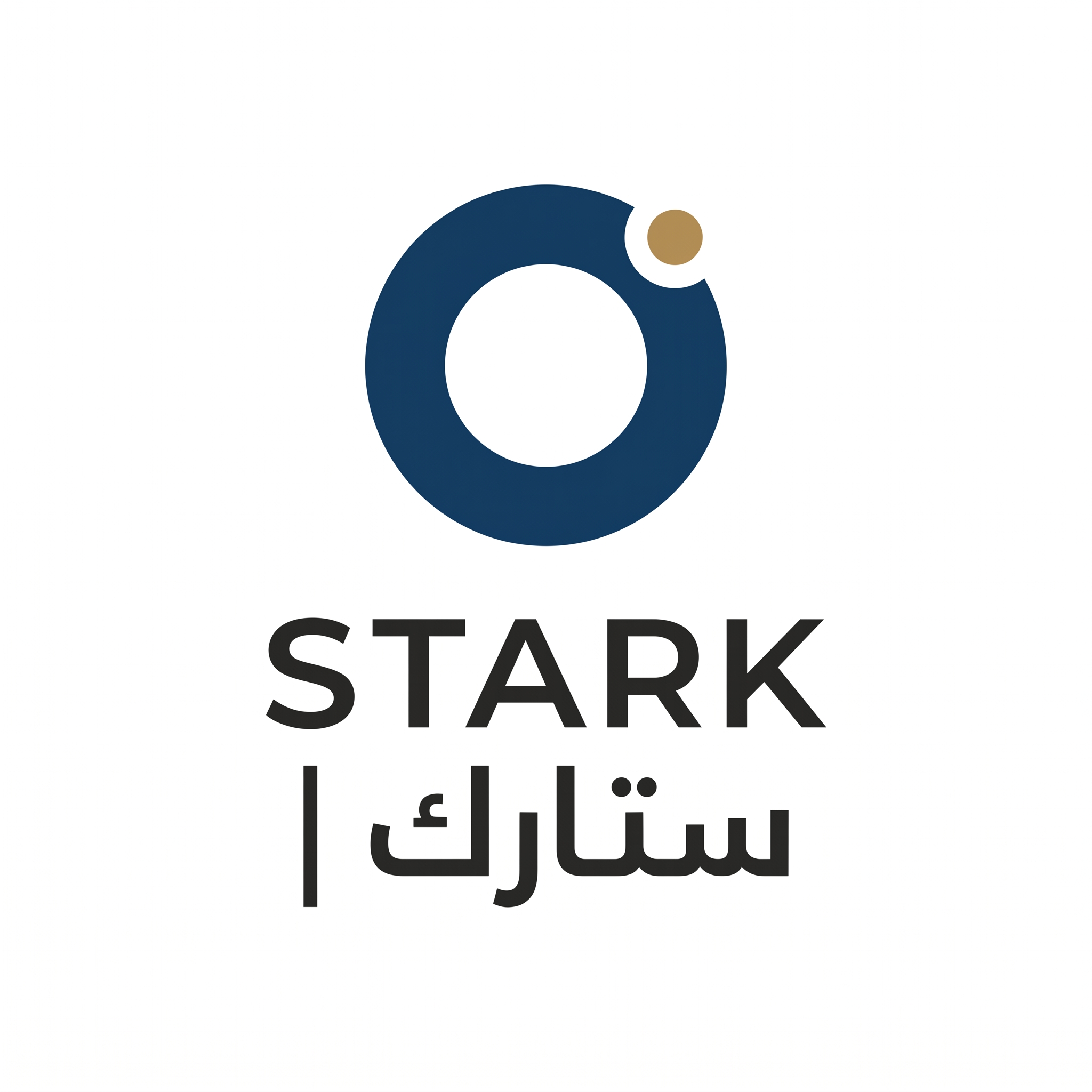 AI Design for Create a premium corporate logo for "STARK | ستارك".
Design an ultra-minimal symbol using one geometric shape and one offset point.
The displaced point should symbolize:
- Smart systems
- Innovation
- Future engineering
- Advanced thinking
The logo should feel:
- Elegant
- Intelligent
- Luxurious
- Memorable
Design language:
Minimalism,
perfect spacing,
Swiss-inspired corporate branding.
Color palette:
- Deep Graphite (#262626)
- Dark Sapphire (#153A63)
- Muted Gold (#B0894F)
Typography:
Modern geometric typography for "STARK" and Arabic "ستارك".
Output:
Raw vector logo,
white background,
no shadows,
no mockups.