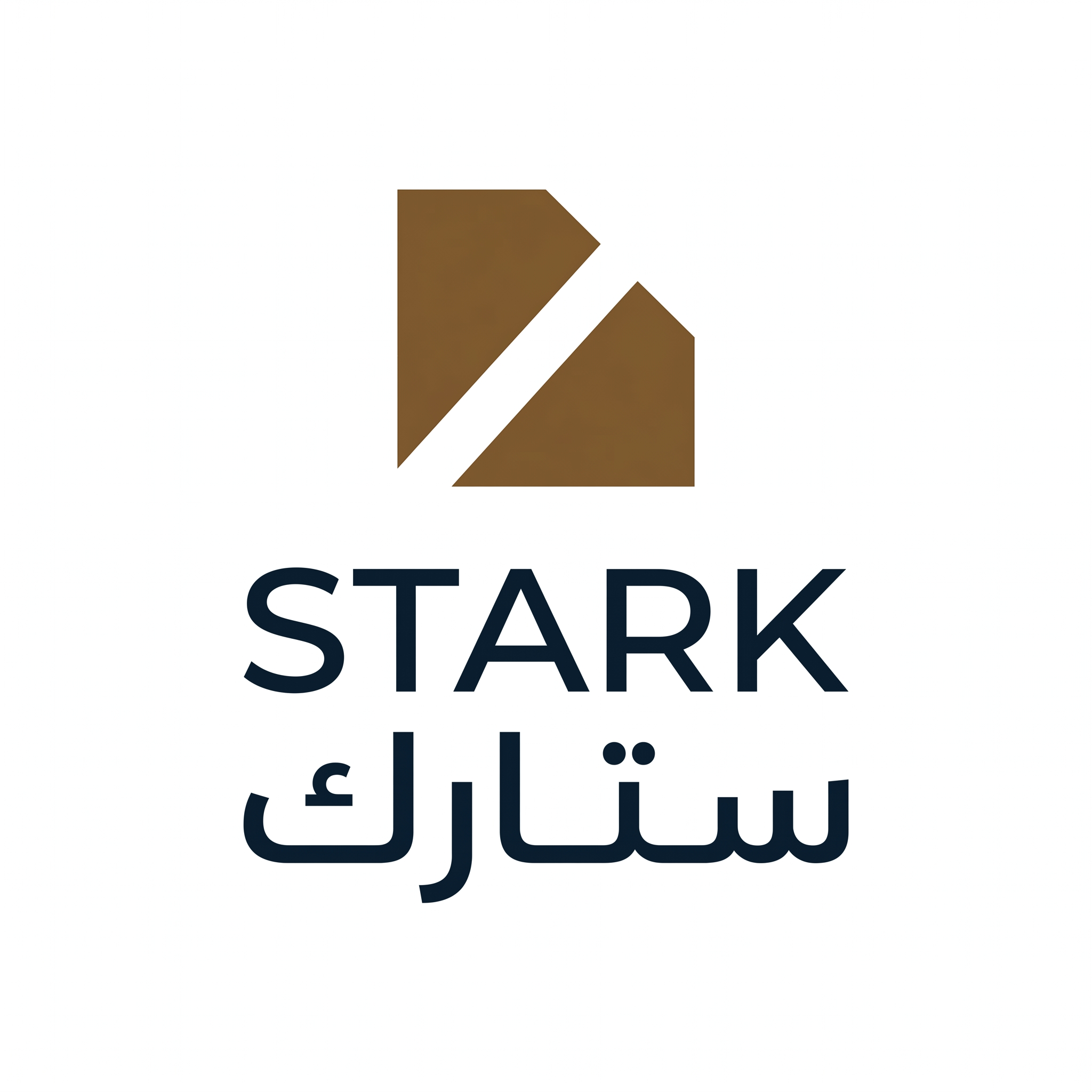 AI Design for Design a world-class minimalist logo for "STARK | ستارك".
Create an iconic symbol based on a perfect geometric shape with one intentionally missing corner.
The missing element should create a feeling of:
- Innovation
- Future thinking
- Precision engineering
- Intelligent systems
The logo must be:
- Extremely simple
- Memorable
- Premium
- Corporate
Design style:
Minimal geometry,
subtle negative space,
architectural balance,
timeless branding.
Color palette:
- Midnight Navy (#0B1B2B)
- Deep Bronze (#7A5A3A)
Typography:
Create a premium modern wordmark for "STARK" with matching Arabic "ستارك".
Output:
Raw logo only,
white background,
flat vector style,
no effects,
no shadows.