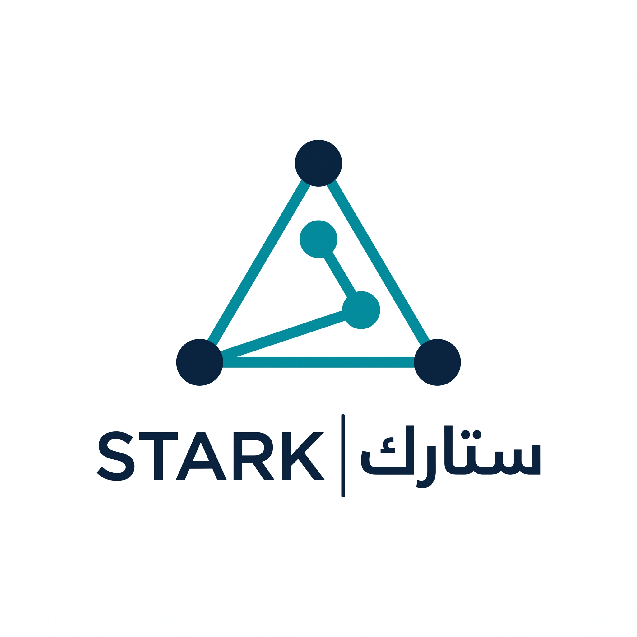 AI Design for Design a minimalist engineering logo for "STARK | ستارك".
Create an abstract symbol using two or three connected points with minimal geometric lines.
The symbol should represent:
- Smart systems
- Engineering
- Connectivity
- Innovation
Style:
Clean,
minimal,
corporate,
timeless.
Colors:
- Deep Navy (#0B1F3A)
- Teal Blue (#0099A8)
Typography:
Modern professional "STARK" with Arabic "ستارك".
Output:
Raw logo only,
white background,
flat vector style.
