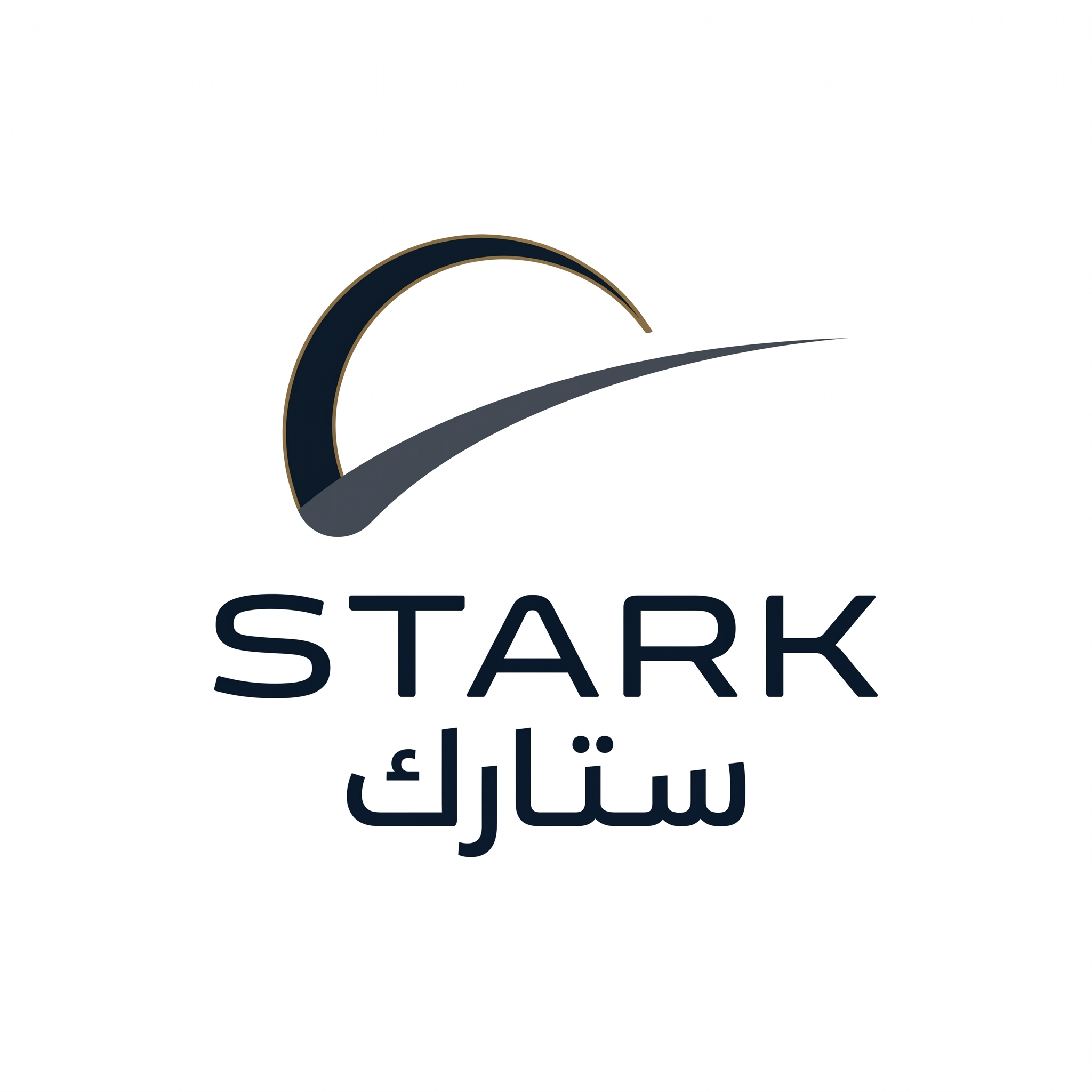 AI Design for Design a world-class futuristic minimalist logo for "STARK | ستارك".
Create a unique abstract symbol inspired by a silent trajectory moving through space — represented by a single elegant geometric path or a subtle directional form.
The symbol should embody:
- Precision
- Innovation
- Intelligence
- Motion
- Quiet confidence
The design must be:
- Extremely simple
- Elegant
- Futuristic
- Memorable
- Timeless
Design language:
Ultra-minimal geometry,
subtle directional movement,
perfect proportions,
refined negative space,
inspired by aerospace identity systems, luxury industrial brands, and next-generation technology companies.
The symbol should feel like a premium global engineering and technology corporation from the future.
Avoid:
- Lightning bolts
- Gears
- Buildings
- Circuit patterns
- Electronic icons
- Traditional engineering symbolism
- Complex or decorative shapes
Color palette:
- Deep Midnight Blue (#0B1623)
- Gunmetal Gray (#39424E)
- Dark Antique Gold (#8A6A3D)
Use Deep Midnight Blue as the primary color, Gunmetal Gray for supporting elements, and Dark Antique Gold as a subtle premium accent.
Typography:
Create a custom futuristic sans-serif wordmark for "STARK" with elegant spacing and engineered proportions.
Include the Arabic name "ستارك" in a matching contemporary style.
Presentation:
Raw logo concept only,
pure white background,
flat vector artwork,
no shadows,
no mockups,
no gradients,
no textures,
no 3D effects.